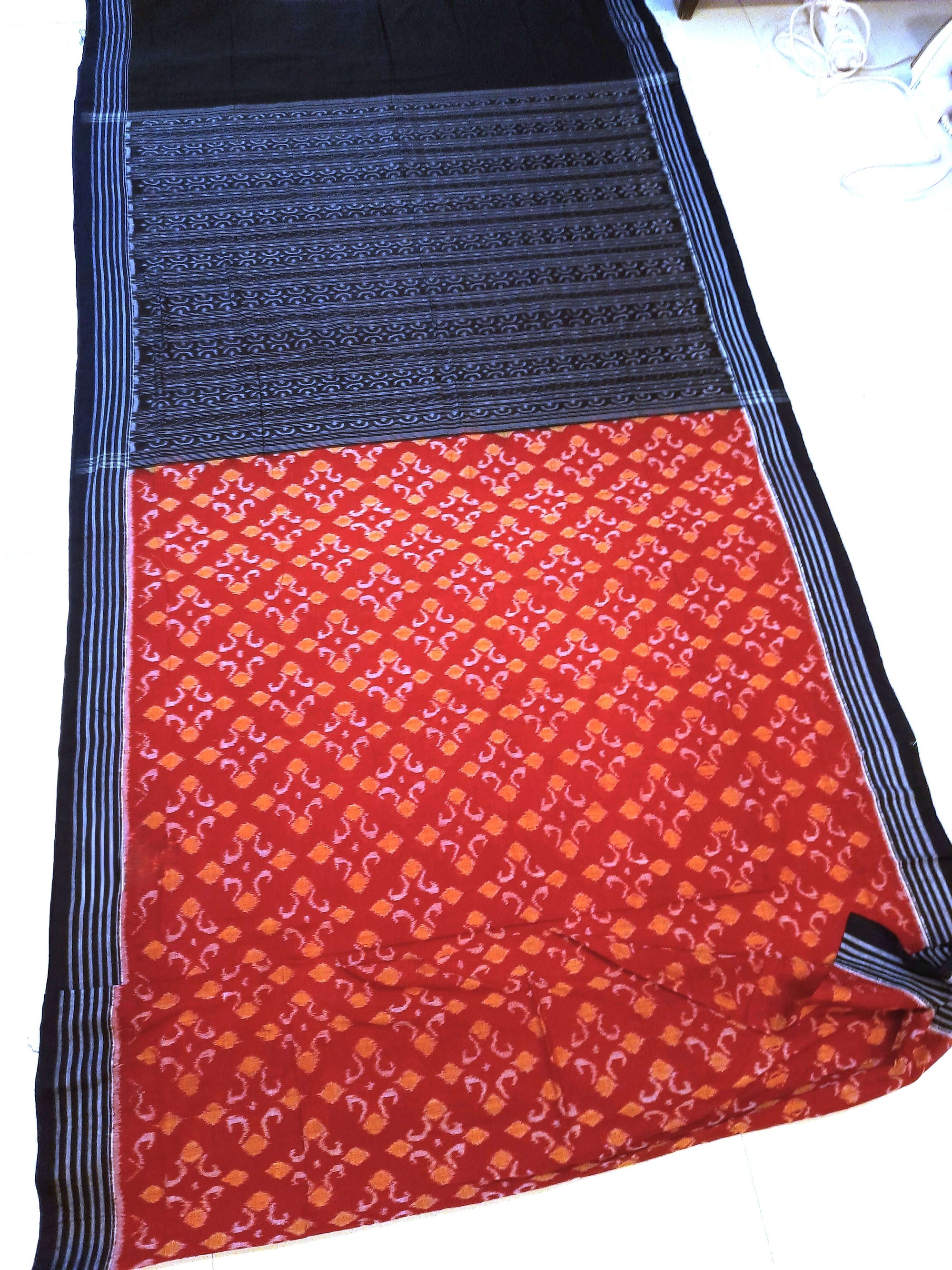 Red Sambalpuri Cotton Saree with running blouse piece
