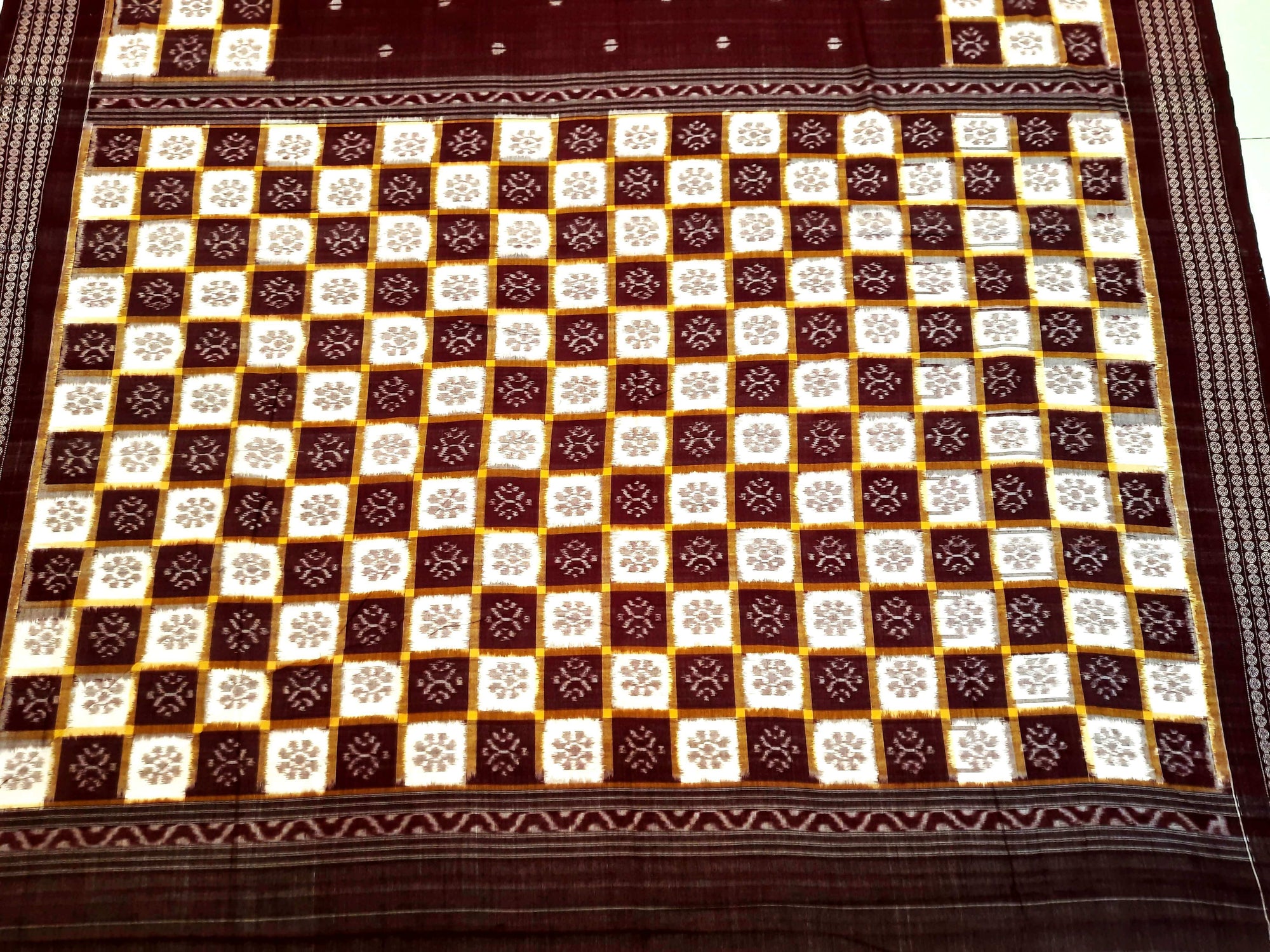 Maroon Patli Pleats Bomkai Sambalpuri cotton Saree with mix match ikat blouse piece