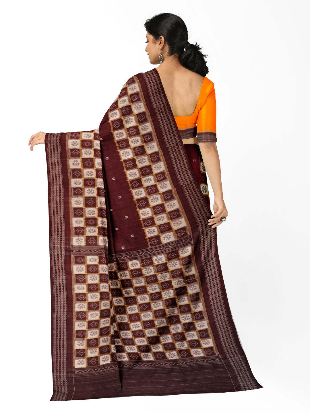 Maroon Patli Pleats Bomkai Sambalpuri cotton Saree with mix match ikat blouse piece
