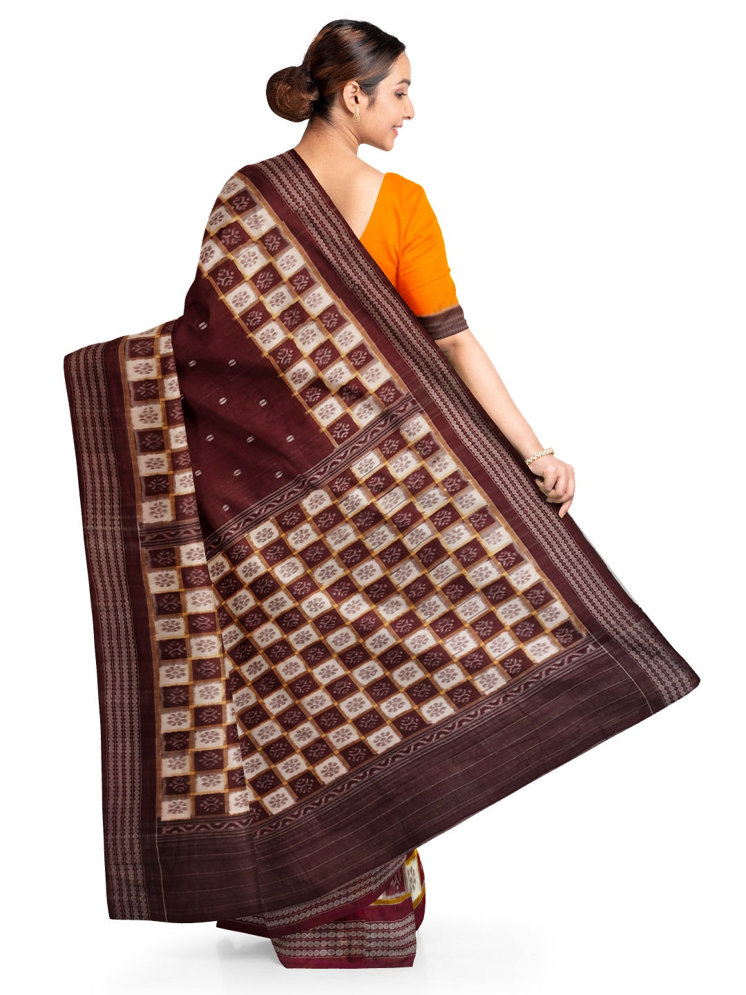 Maroon Patli Pleats Bomkai Sambalpuri cotton Saree with mix match ikat blouse piece