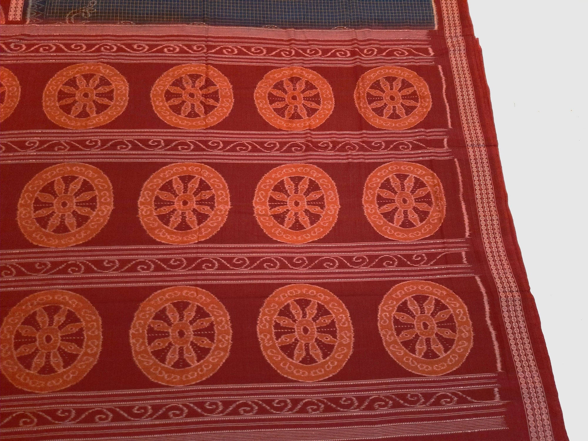 Blue and Red Sambalpuri Cotton  Bomkai Saree with running blouse piece