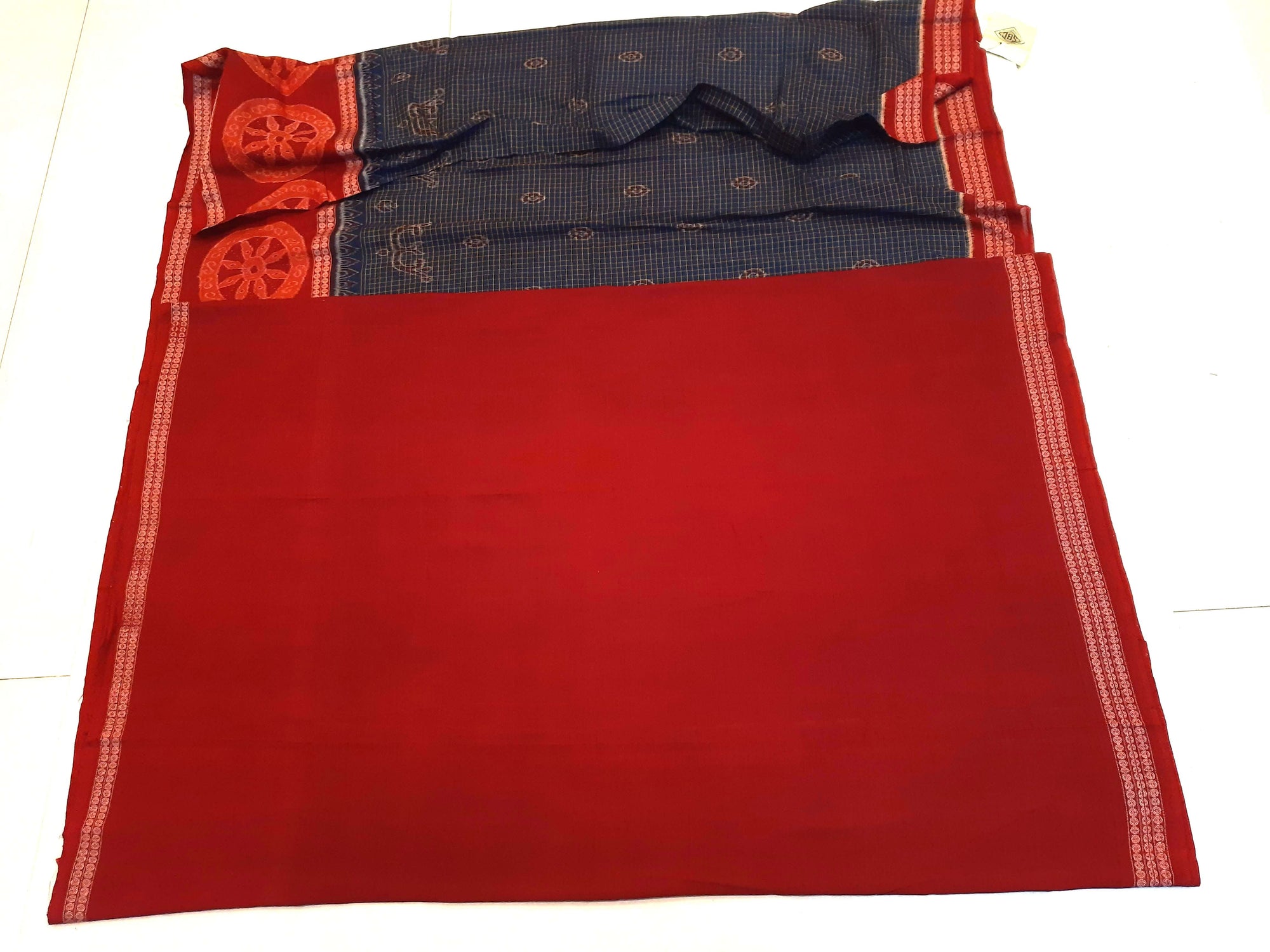 Blue and Red Sambalpuri Cotton  Bomkai Saree with running blouse piece