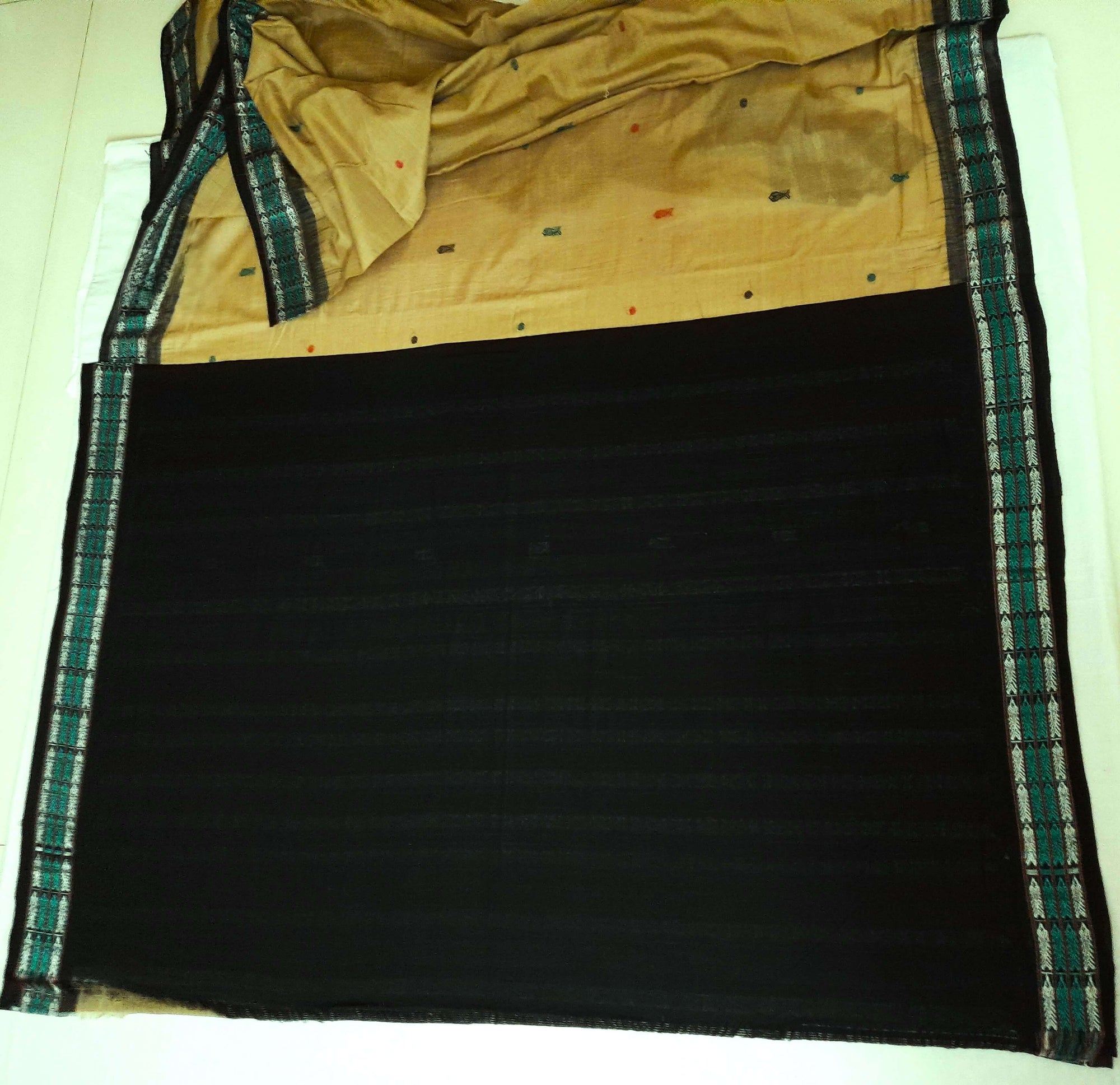 Khaki colour Sambalpuri Cotton Saree with running blouse piece