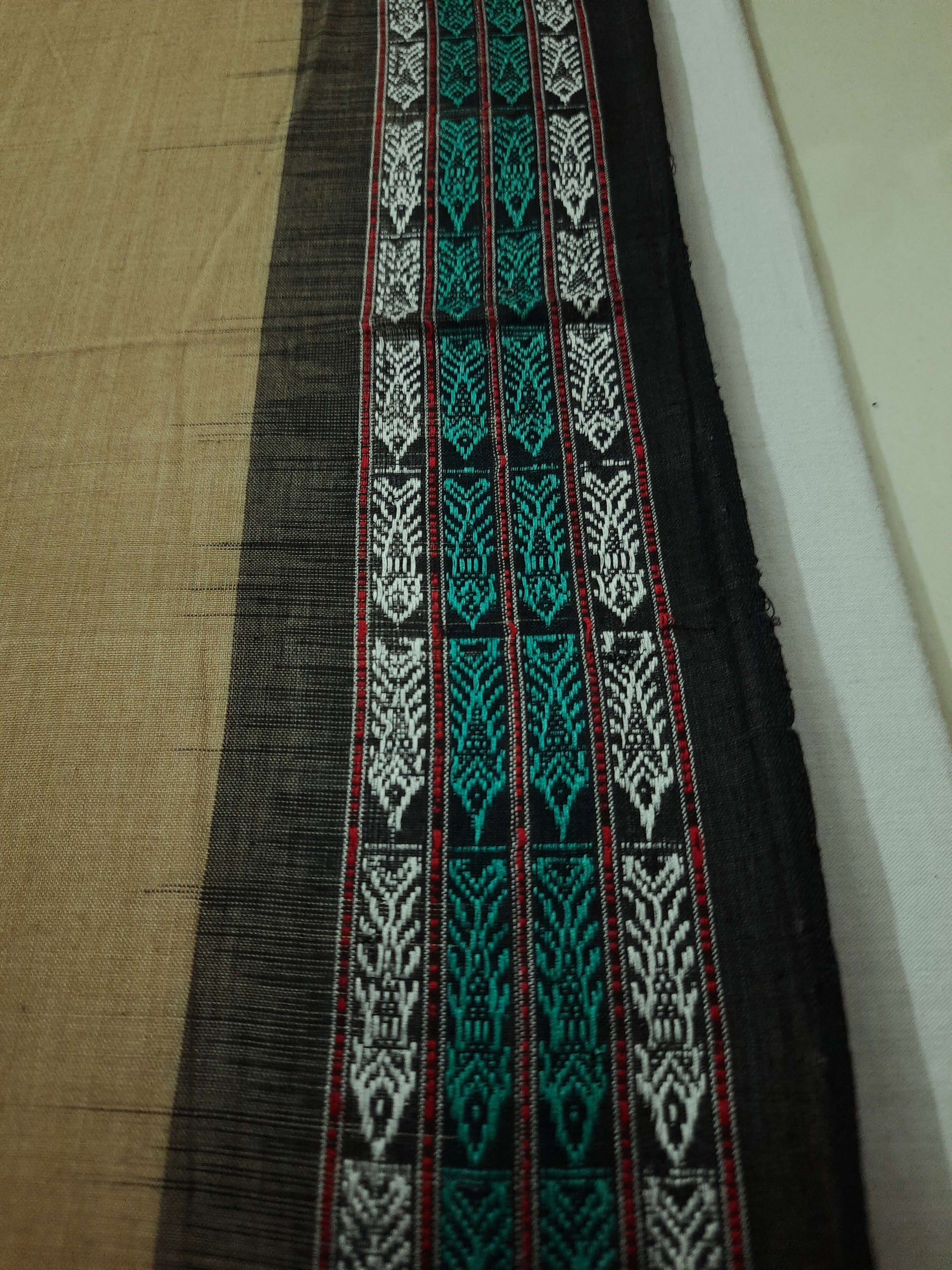 Khaki colour Sambalpuri Cotton Saree with running blouse piece