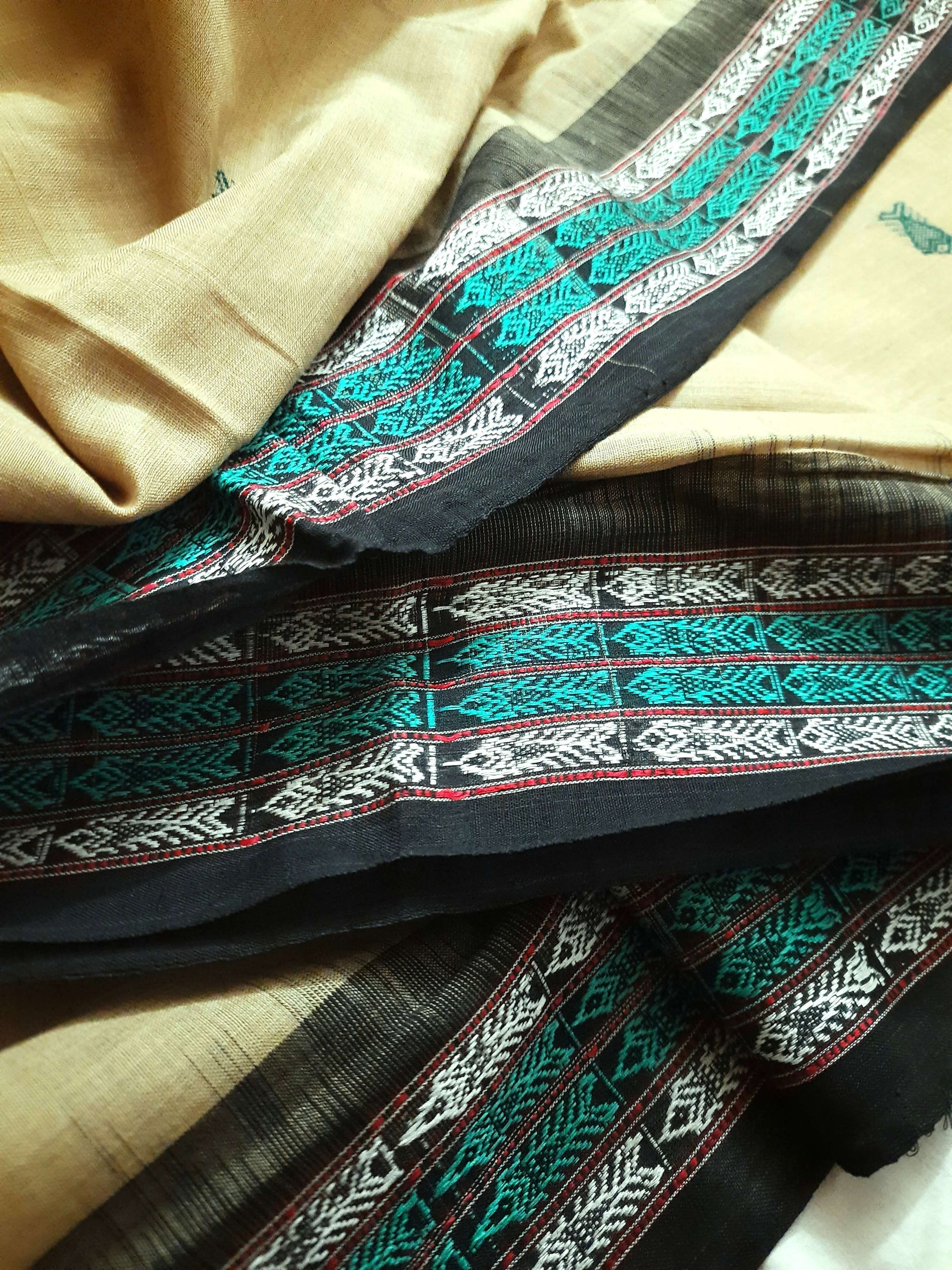 Khaki colour Sambalpuri Cotton Saree with running blouse piece