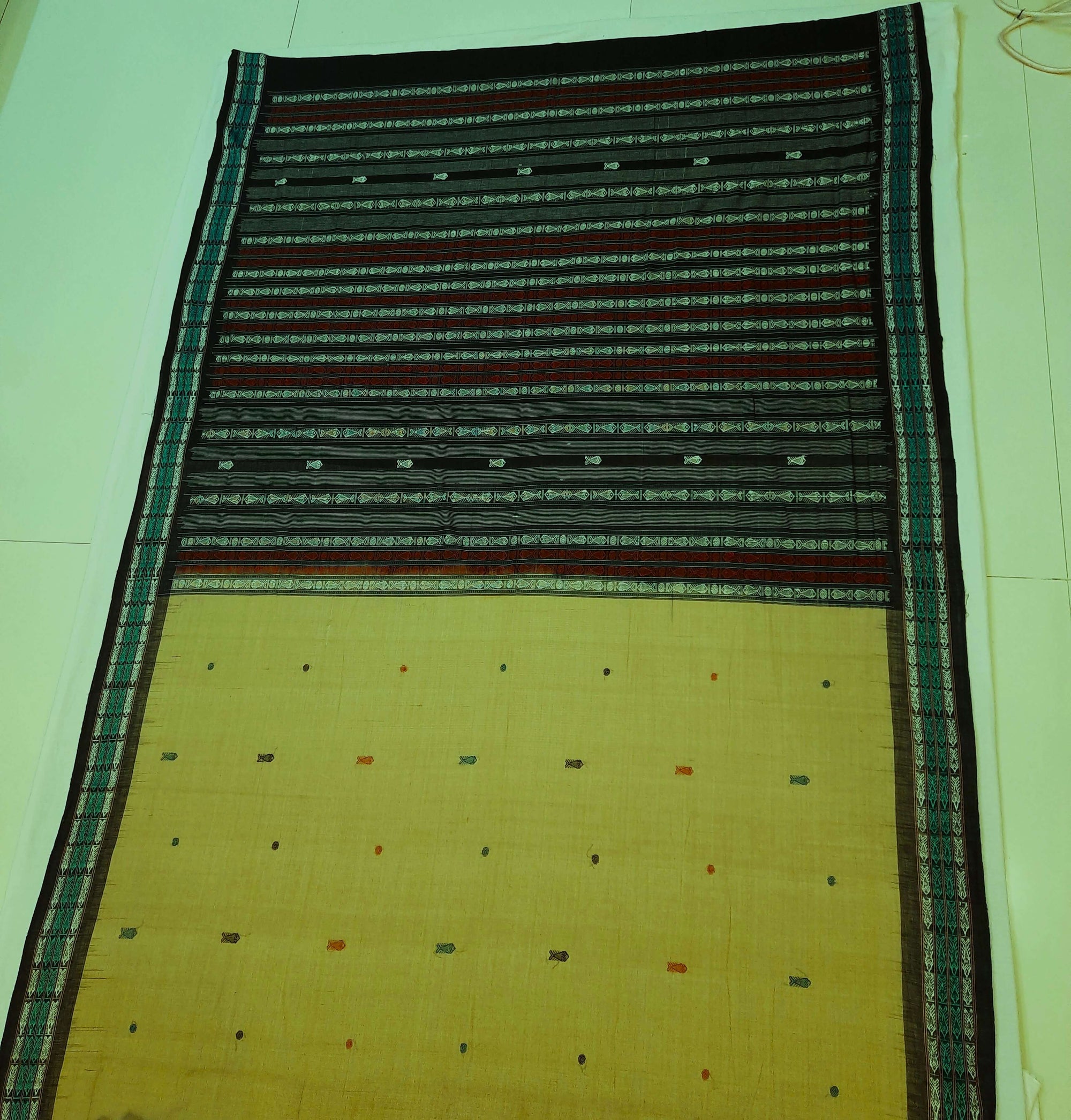 Khaki colour Sambalpuri Cotton Saree with running blouse piece