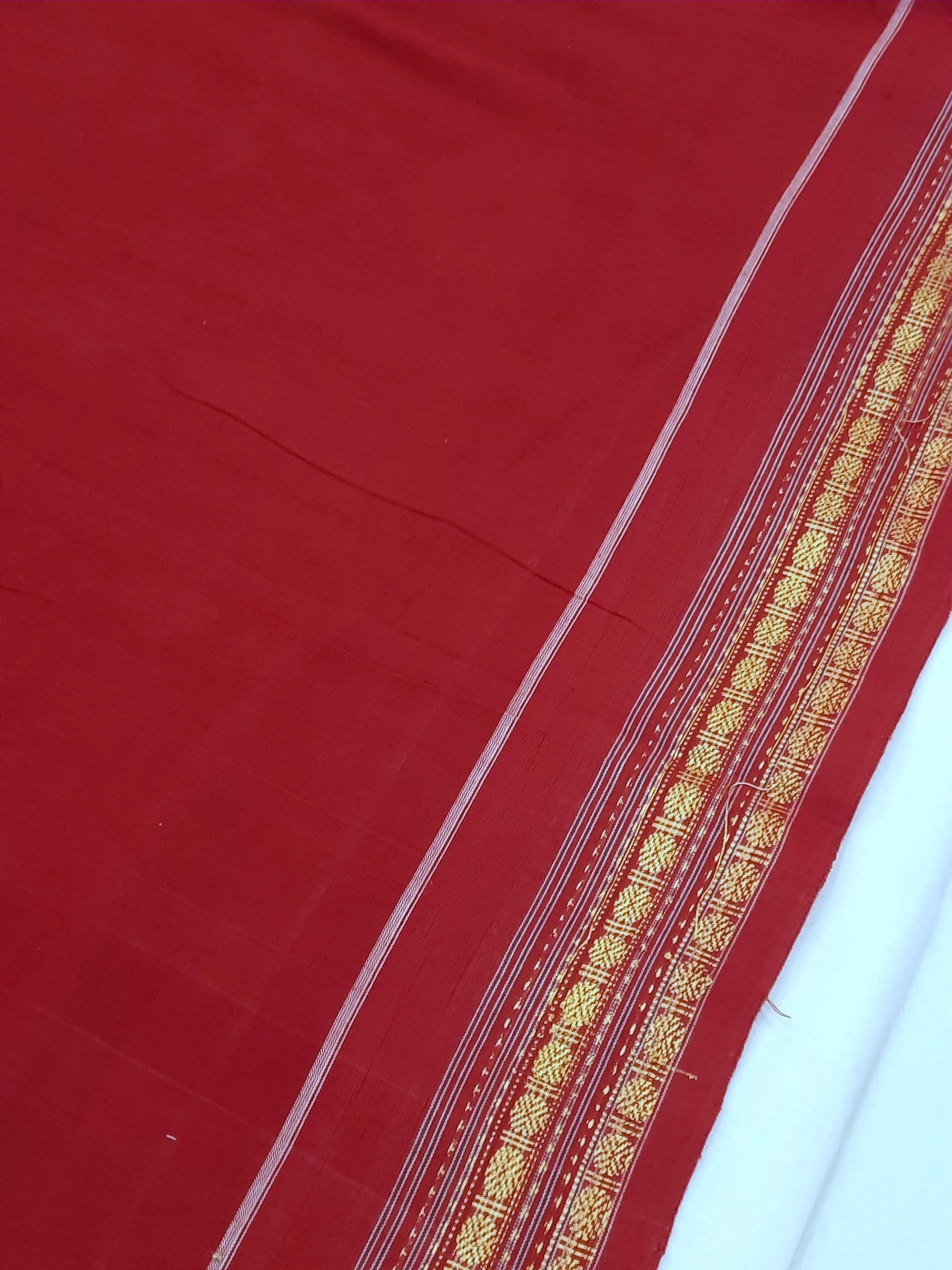Yellow Red Sambalpuri Cotton Saree with running blouse piece