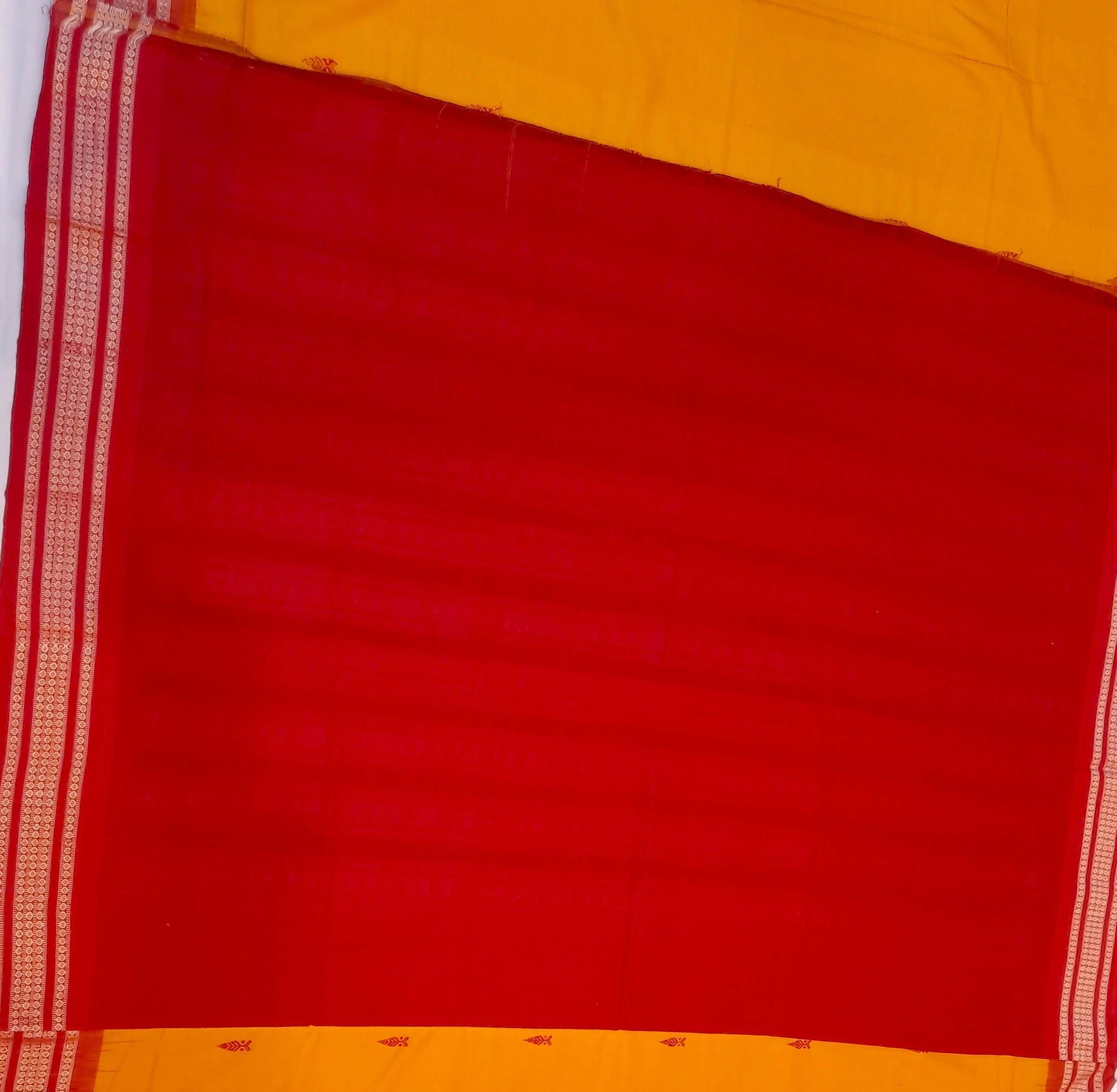 Yellow Red Sambalpuri Cotton Saree with running blouse piece