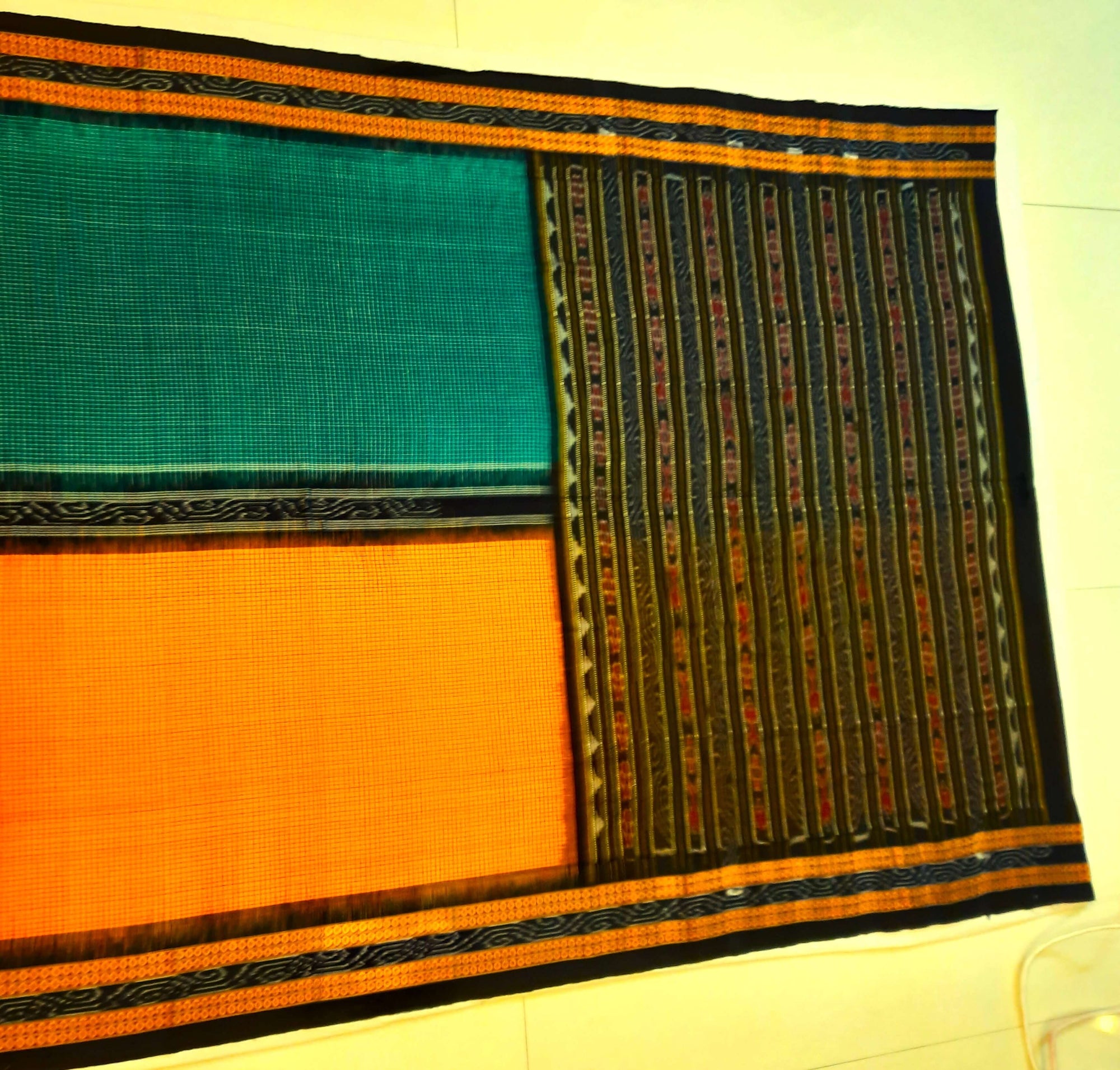 Yellow Green Sachipar Sambalpuri Cotton Saree with matching blouse piece