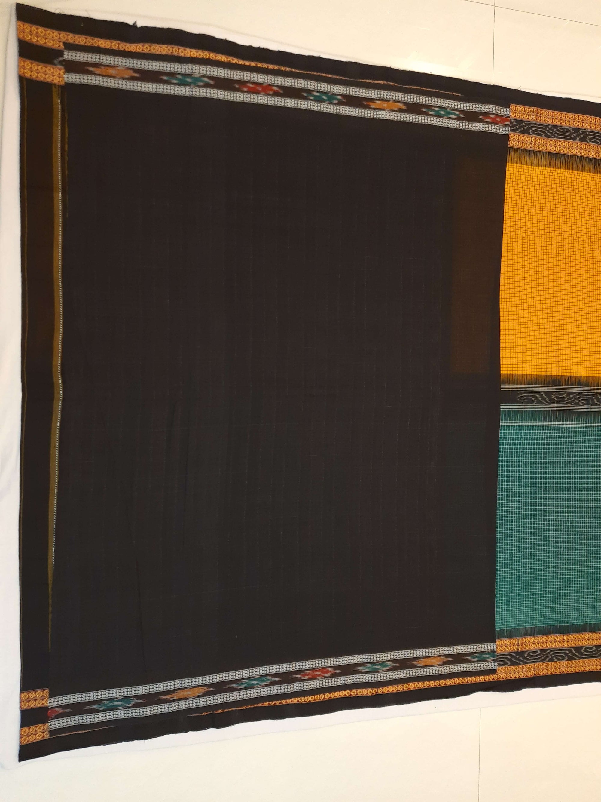 Yellow Green Sachipar Sambalpuri Cotton Saree with matching blouse piece