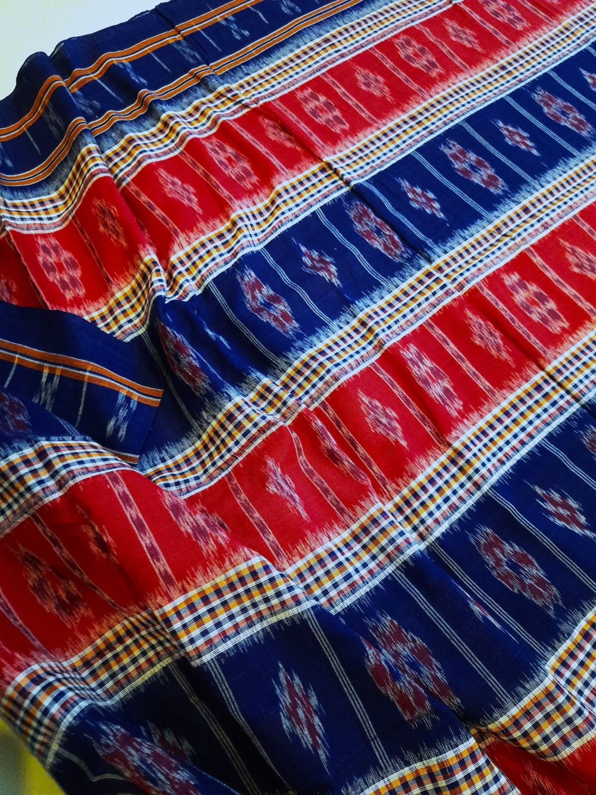 Blue Cotton Odisha Ikat saree with mix match cotton ikat blouse piece