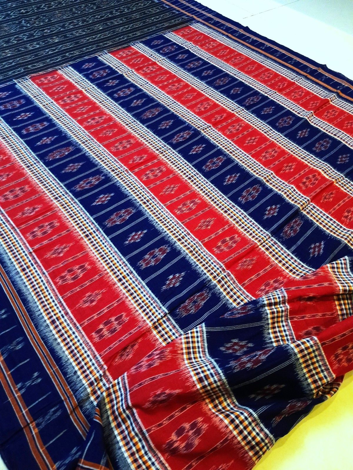 Blue Cotton Odisha Ikat saree with mix match cotton ikat blouse piece