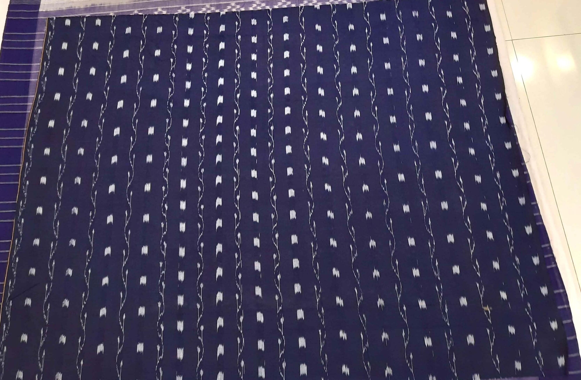 Blue Cotton Odisha Ikat saree with mix match cotton ikat blouse piece