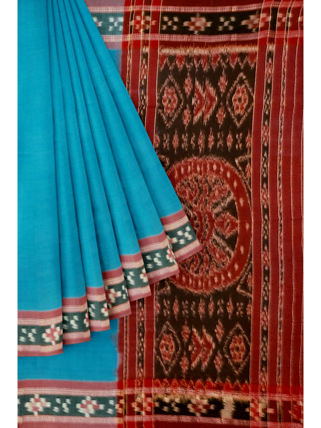 Blue Cotton Odisha Ikat saree  with mix match cotton ikat blouse