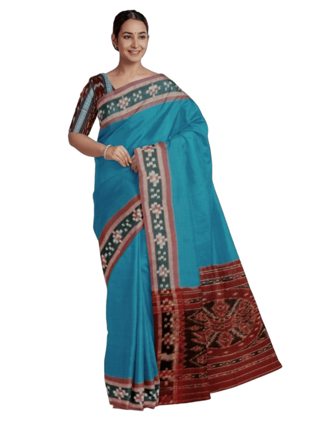 Blue Cotton Odisha Ikat saree  with mix match cotton ikat blouse