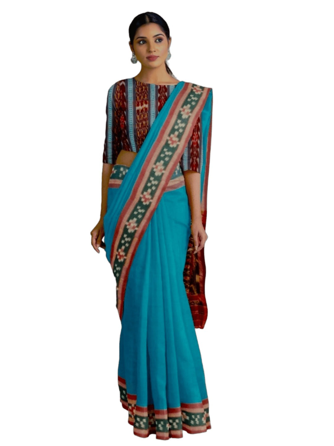 Blue Cotton Odisha Ikat saree  with mix match cotton ikat blouse