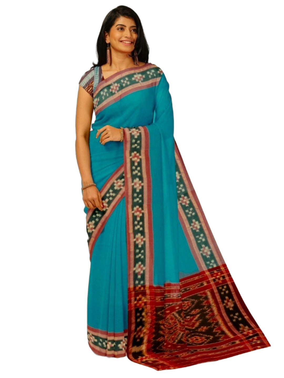 Blue Cotton Odisha Ikat saree  with mix match cotton ikat blouse