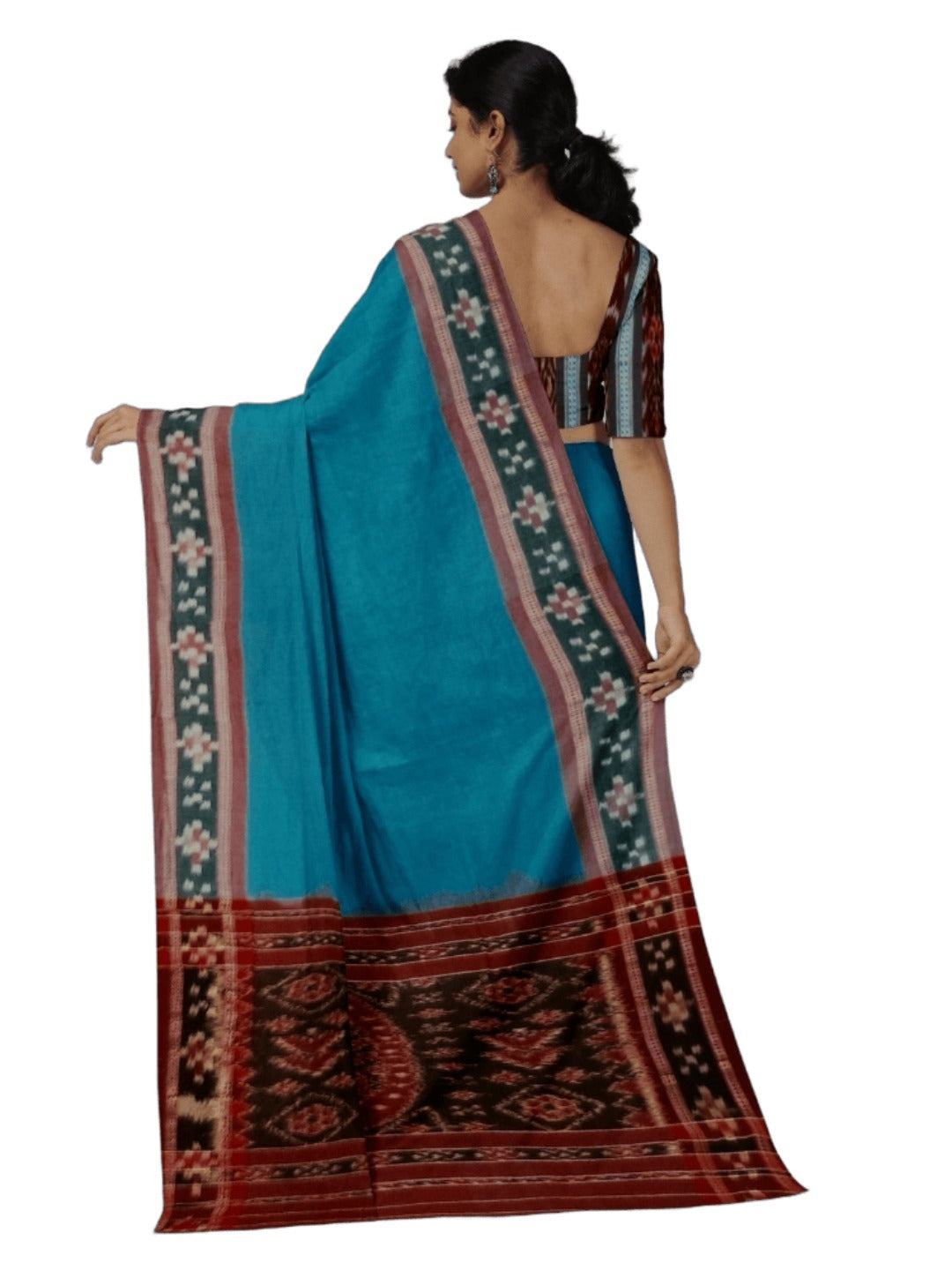 Blue Cotton Odisha Ikat saree  with mix match cotton ikat blouse
