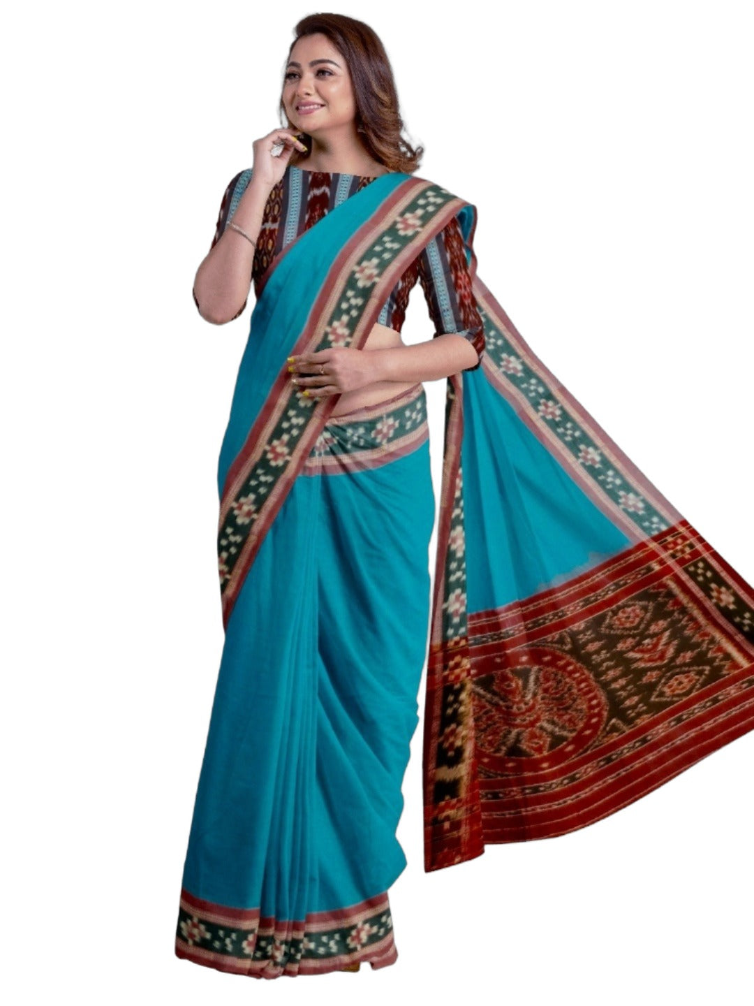 Blue Cotton Odisha Ikat saree  with mix match cotton ikat blouse