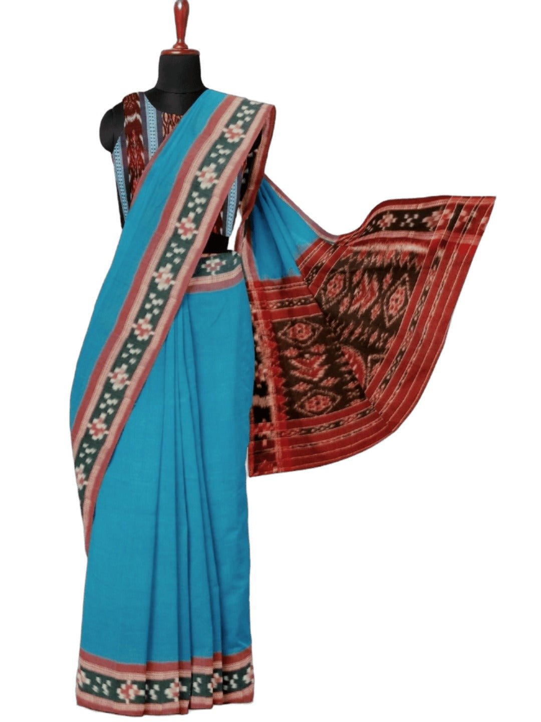 Blue Cotton Odisha Ikat saree  with mix match cotton ikat blouse