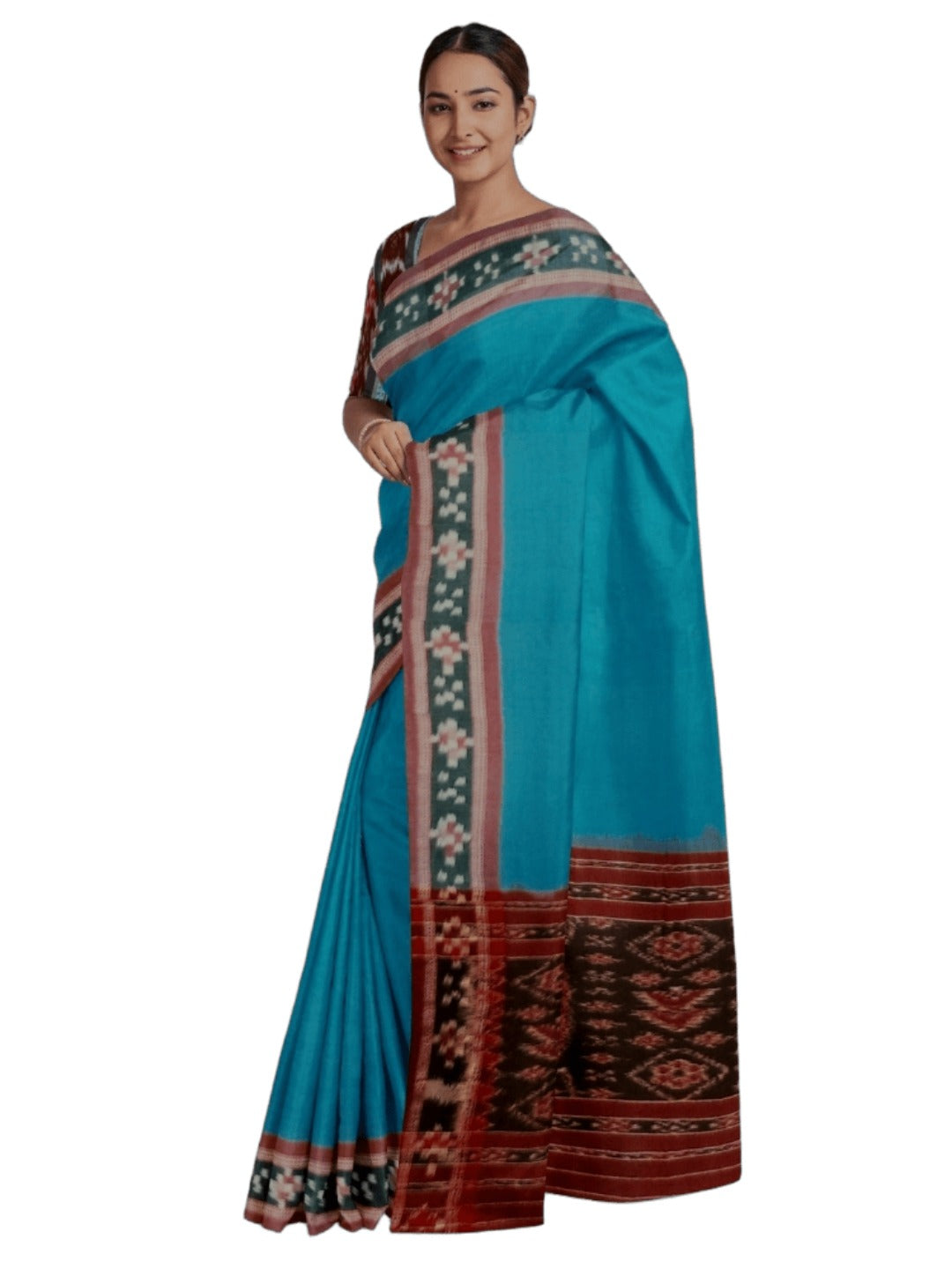 Blue Cotton Odisha Ikat saree  with mix match cotton ikat blouse