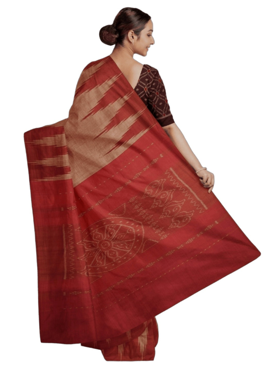 Rust Cotton Odisha Ikat saree  with mix match cotton ikat blouse