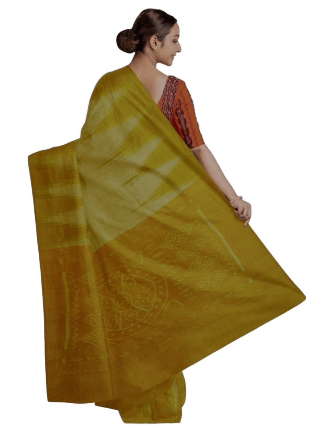 Mustard Green Cotton Odisha Ikat saree  with mix match cotton ikat blouse