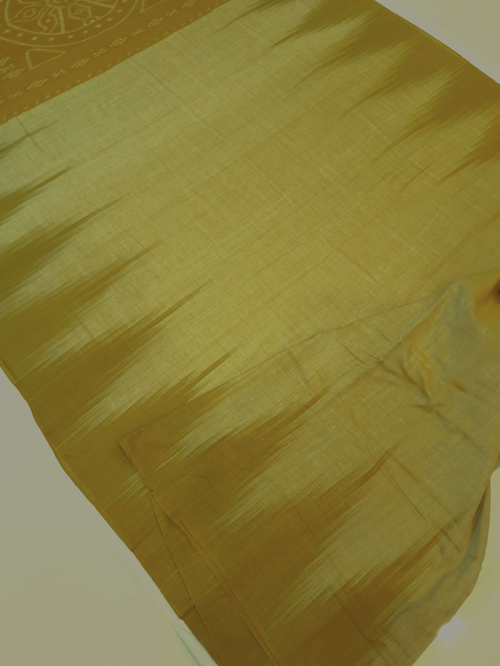 Mustard Green Cotton Odisha Ikat saree  with mix match cotton ikat blouse