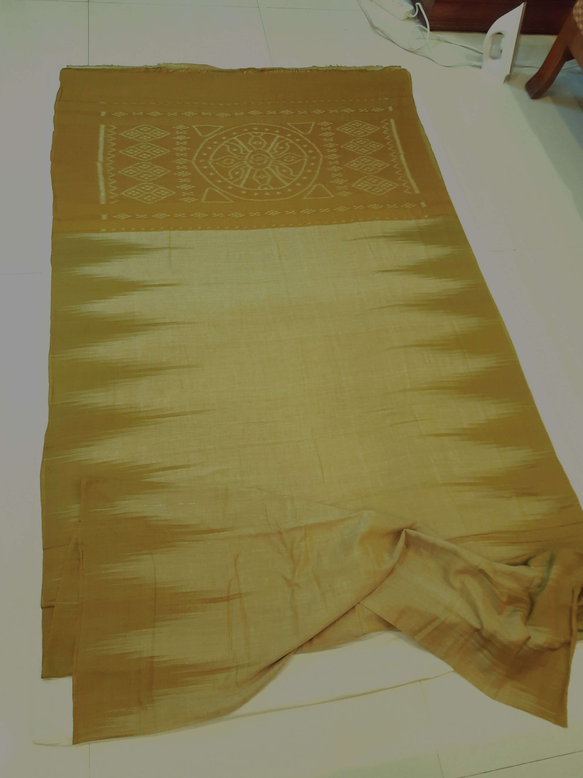 Mustard Green Cotton Odisha Ikat saree  with mix match cotton ikat blouse