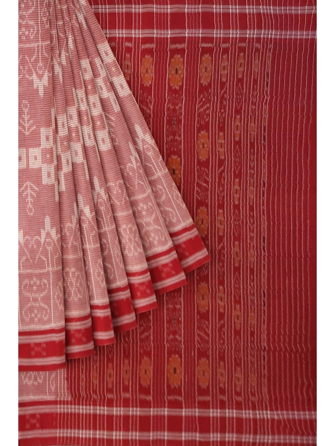 Pink and Red Cotton Odisha Ikat saree with mix match blouse piece