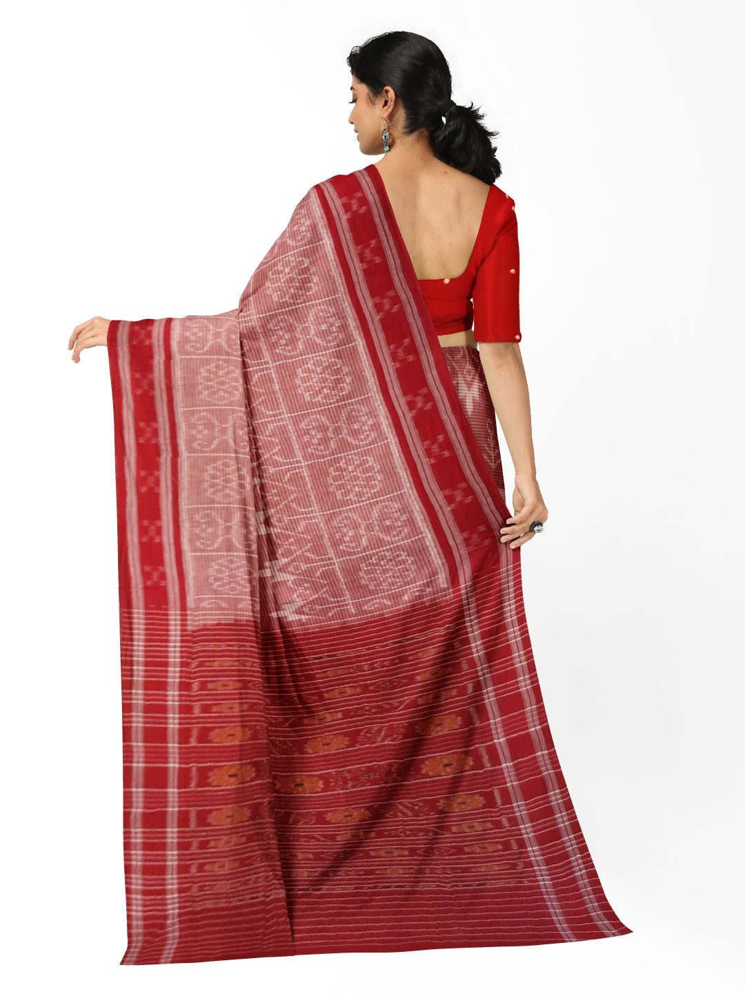 Pink and Red Cotton Odisha Ikat saree with mix match blouse piece
