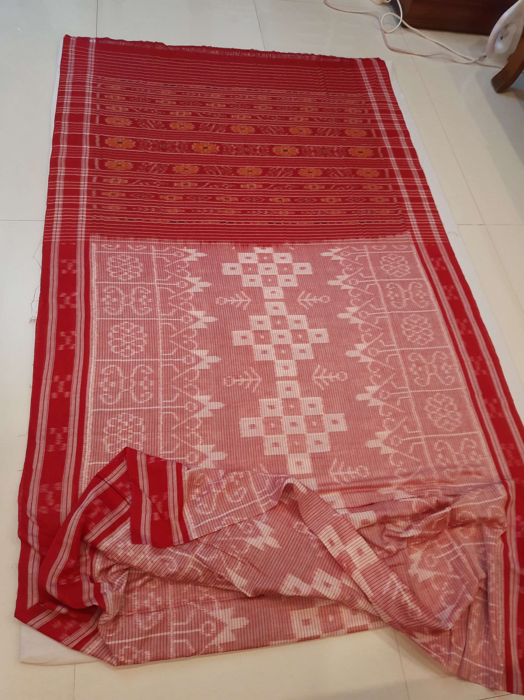 Pink and Red Cotton Odisha Ikat saree with mix match blouse piece