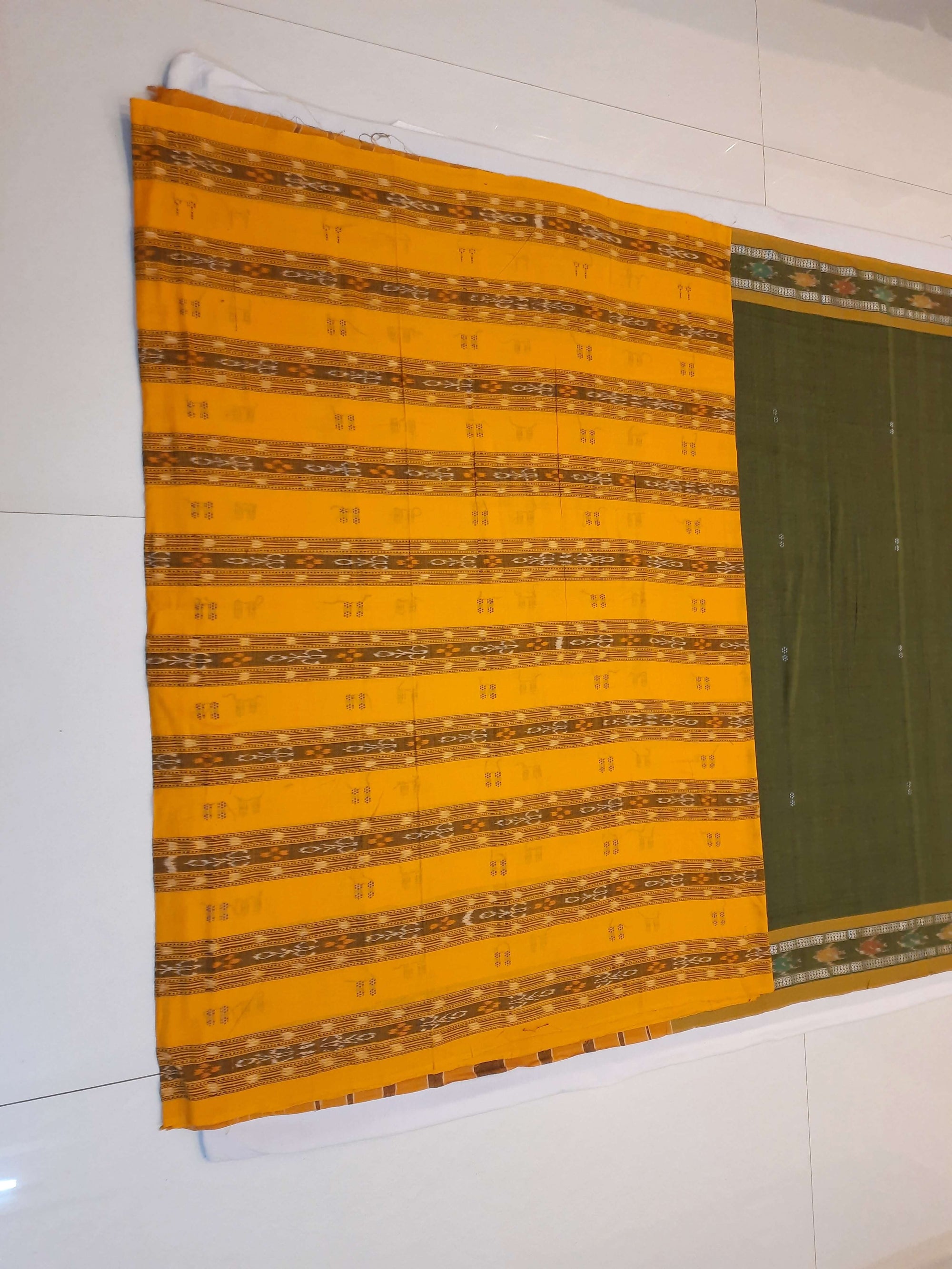 Olive Green Cotton Odisha Ikat saree with mix match blouse piece