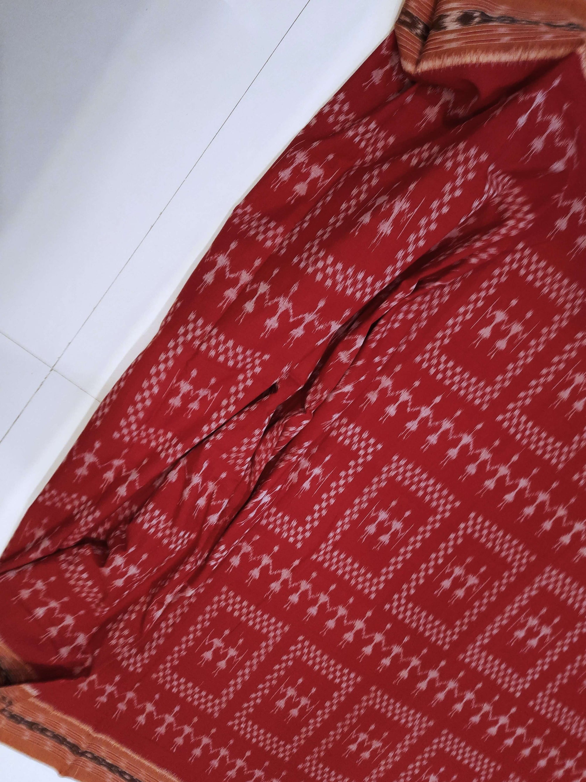 Maroon with Rust Cotton Odisha Ikat saree with cotton ikat blouse piece