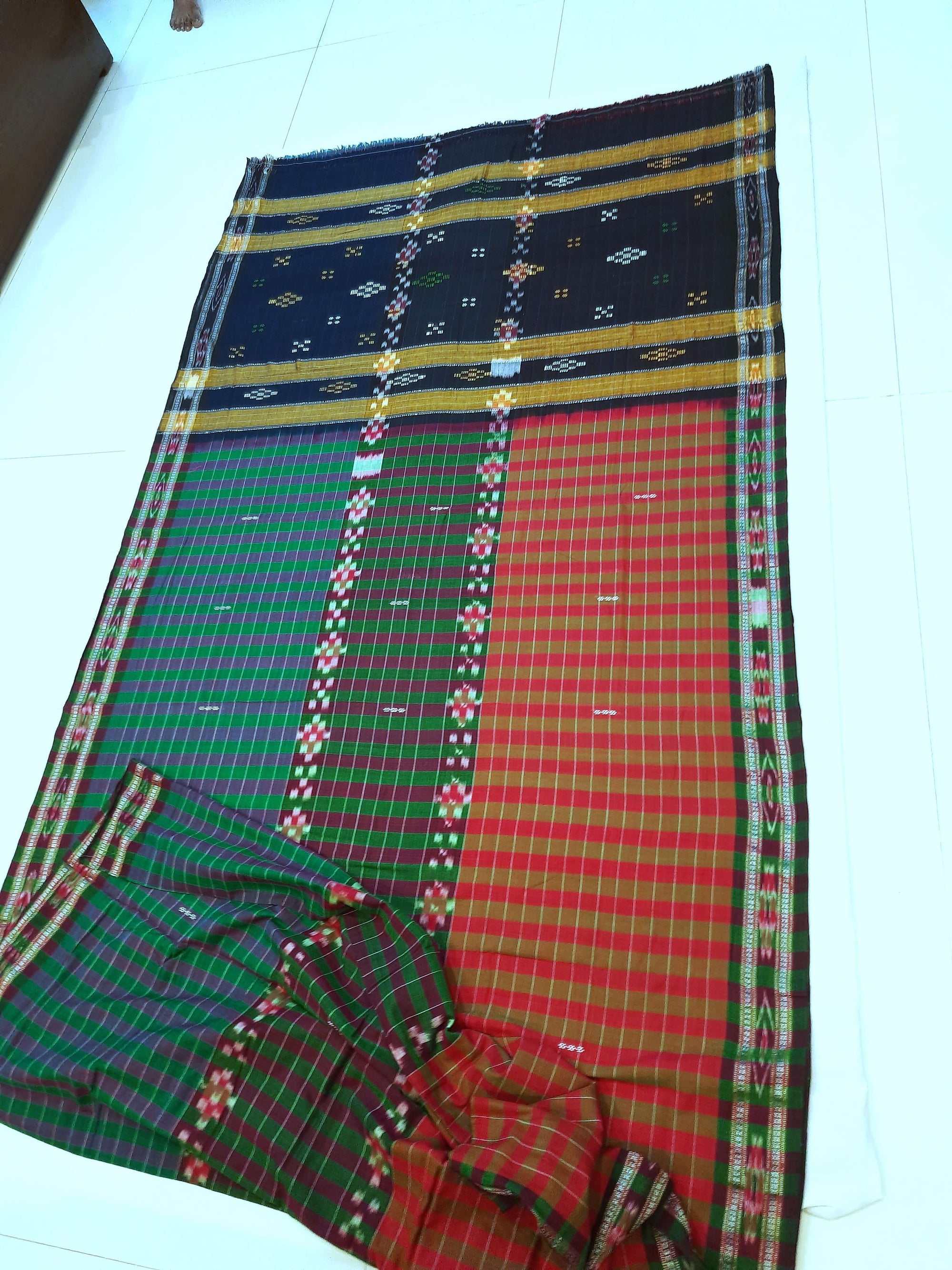 Multi coloured Cotton Odisha Ikat saree with mix match blouse piece