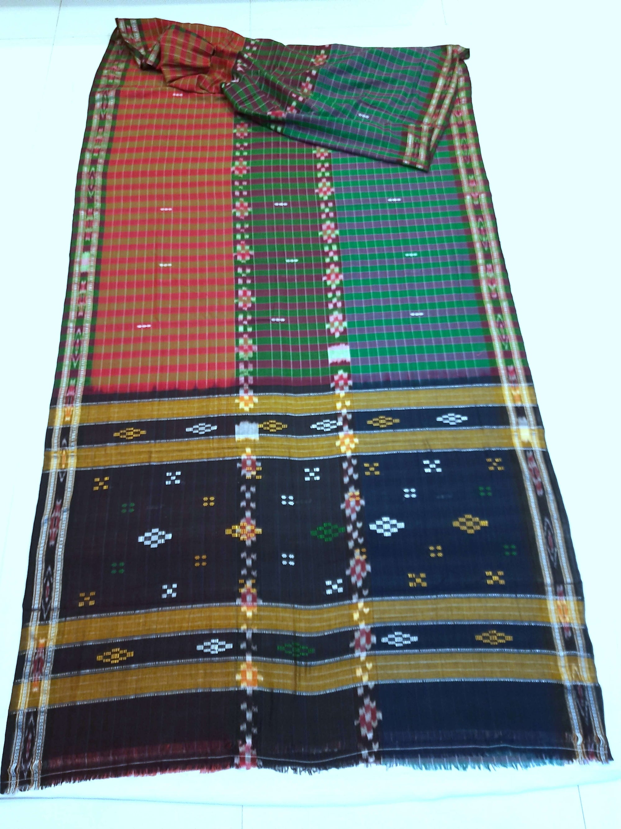 Multi coloured Cotton Odisha Ikat saree with mix match blouse piece