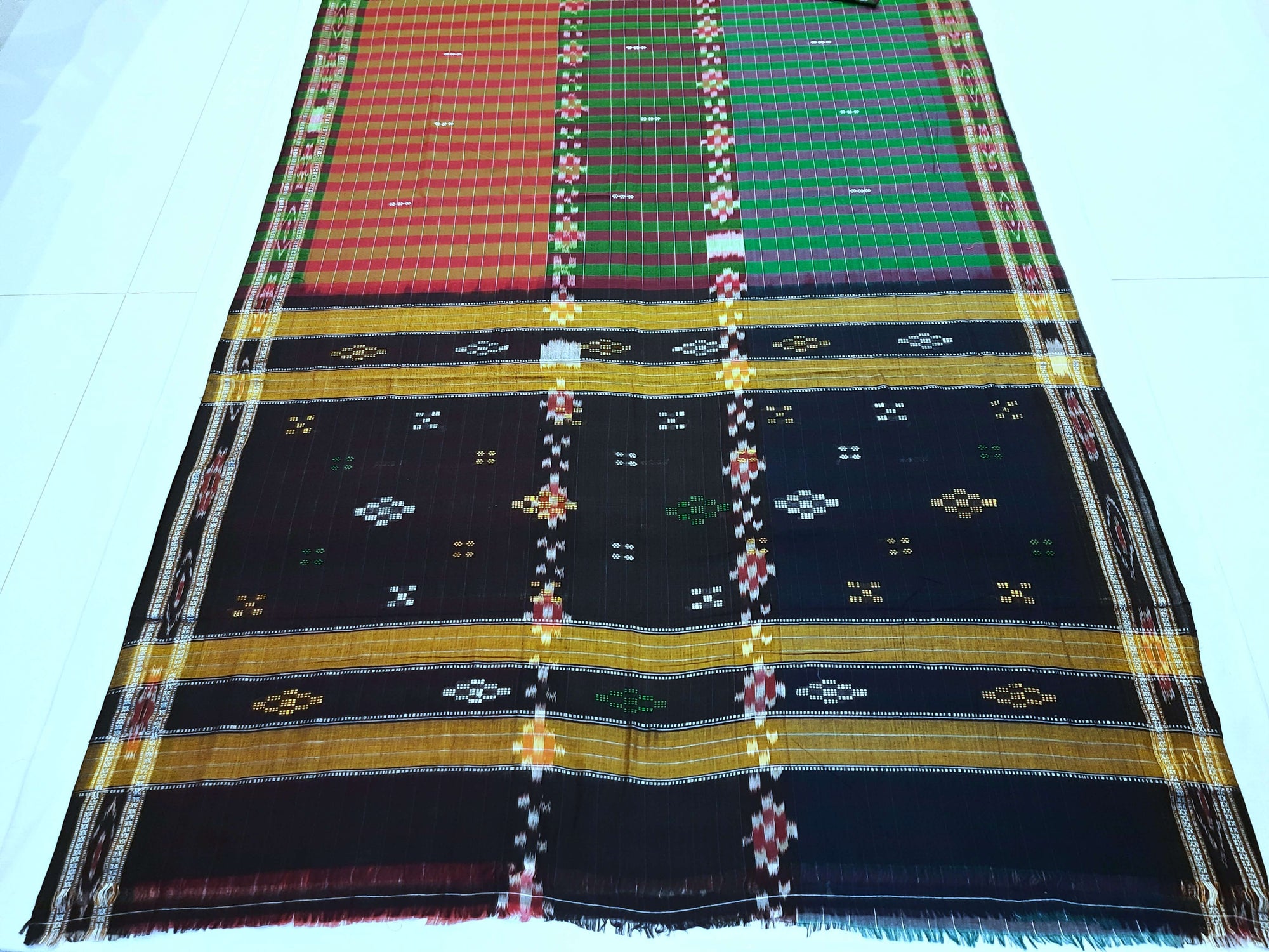 Multi coloured Cotton Odisha Ikat saree with mix match blouse piece