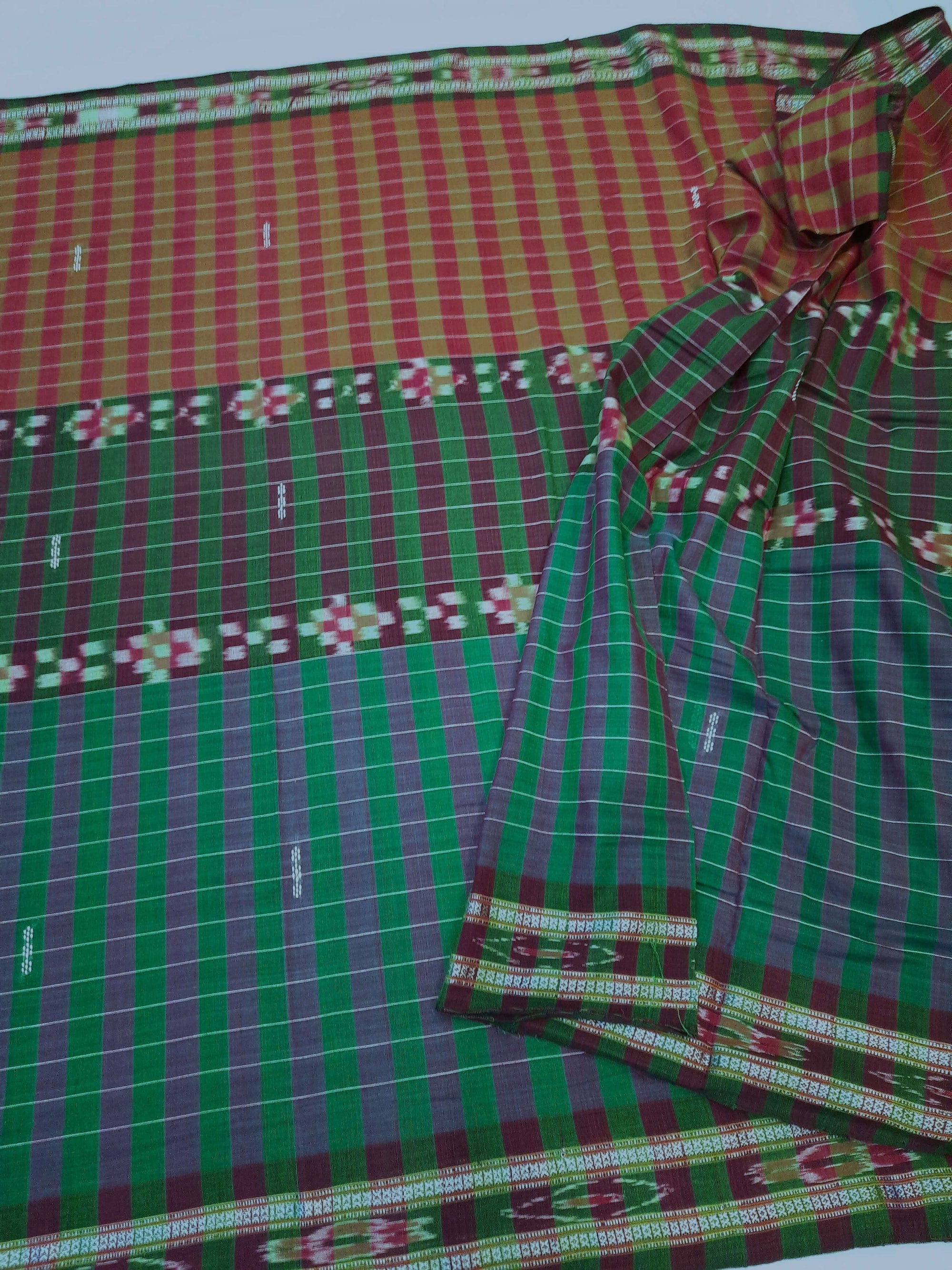 Multi coloured Cotton Odisha Ikat saree with mix match blouse piece