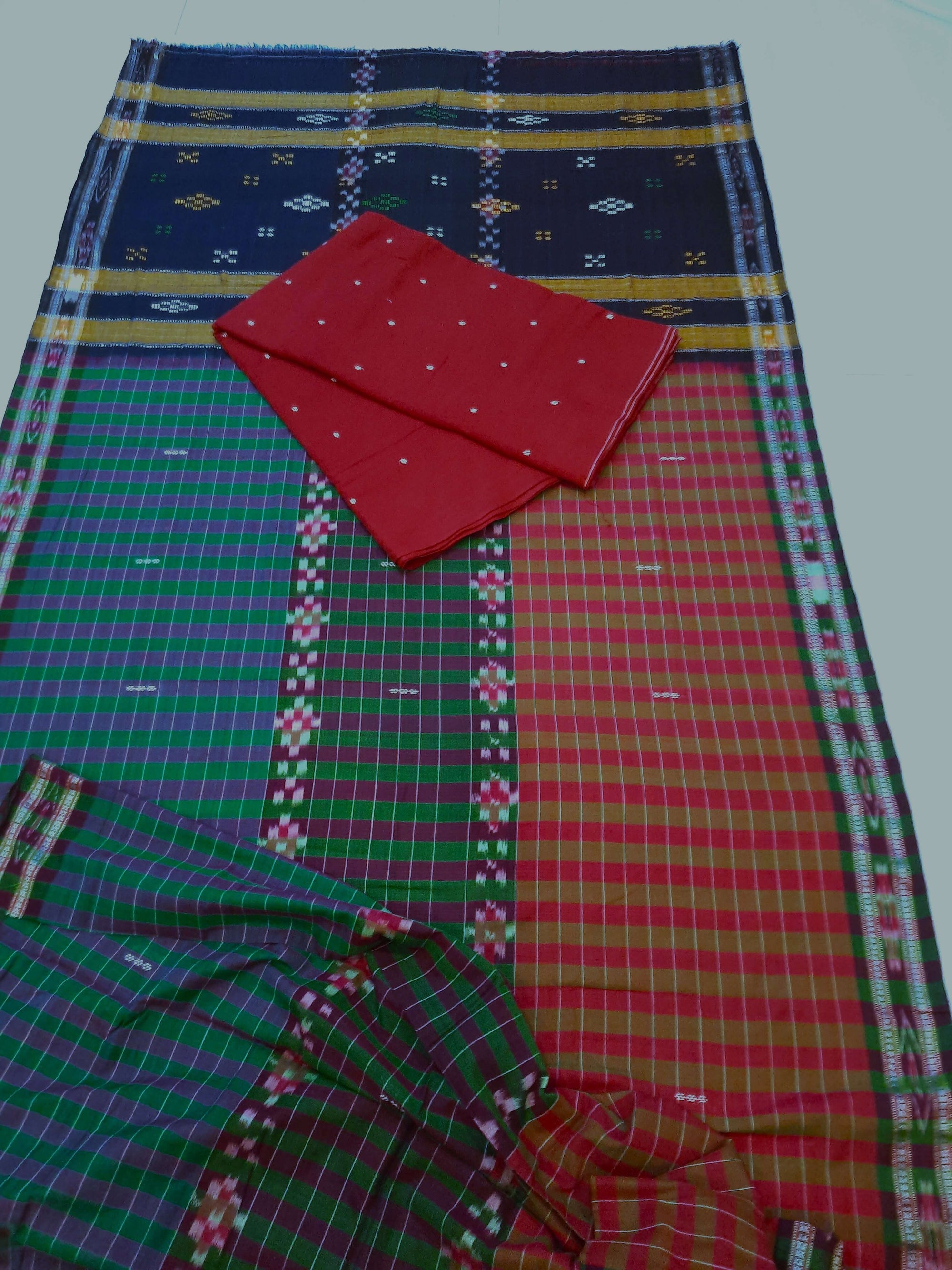 Multi coloured Cotton Odisha Ikat saree with mix match blouse piece