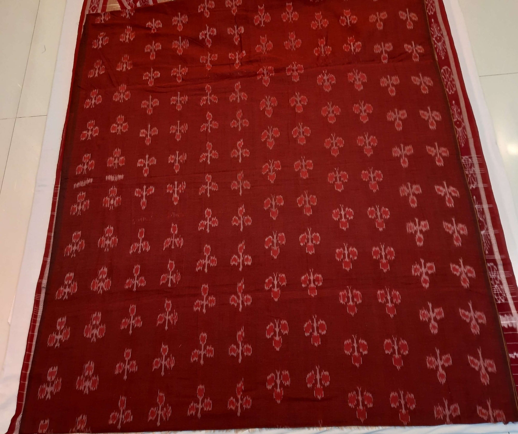 Peach with Maroon Cotton Odisha Ikat saree with mix match blouse piece