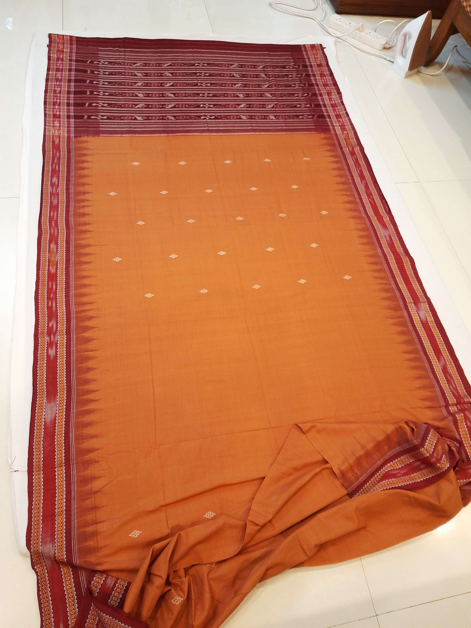 Peach with Maroon Cotton Odisha Ikat saree with mix match blouse piece