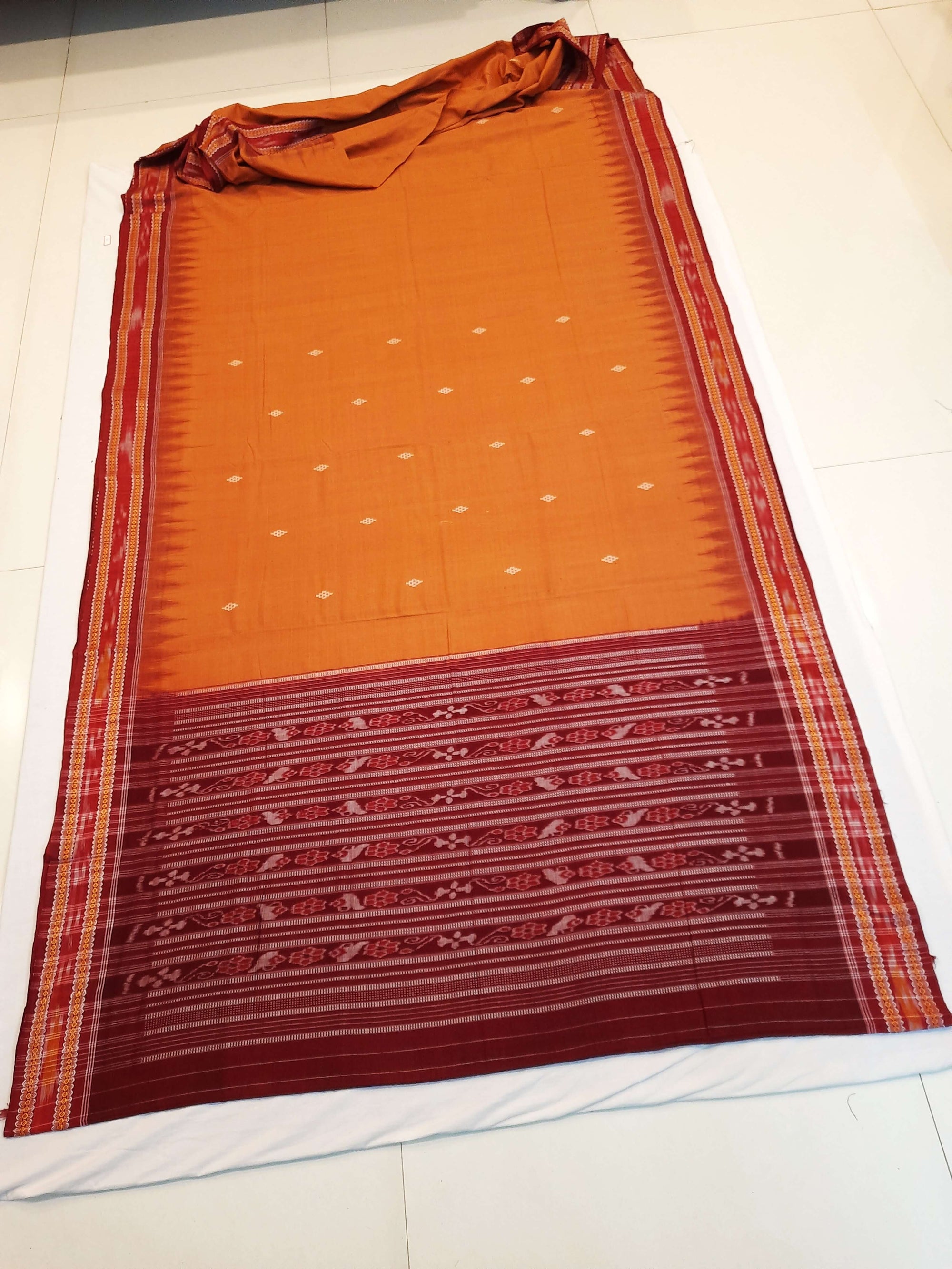 Peach with Maroon Cotton Odisha Ikat saree with mix match blouse piece