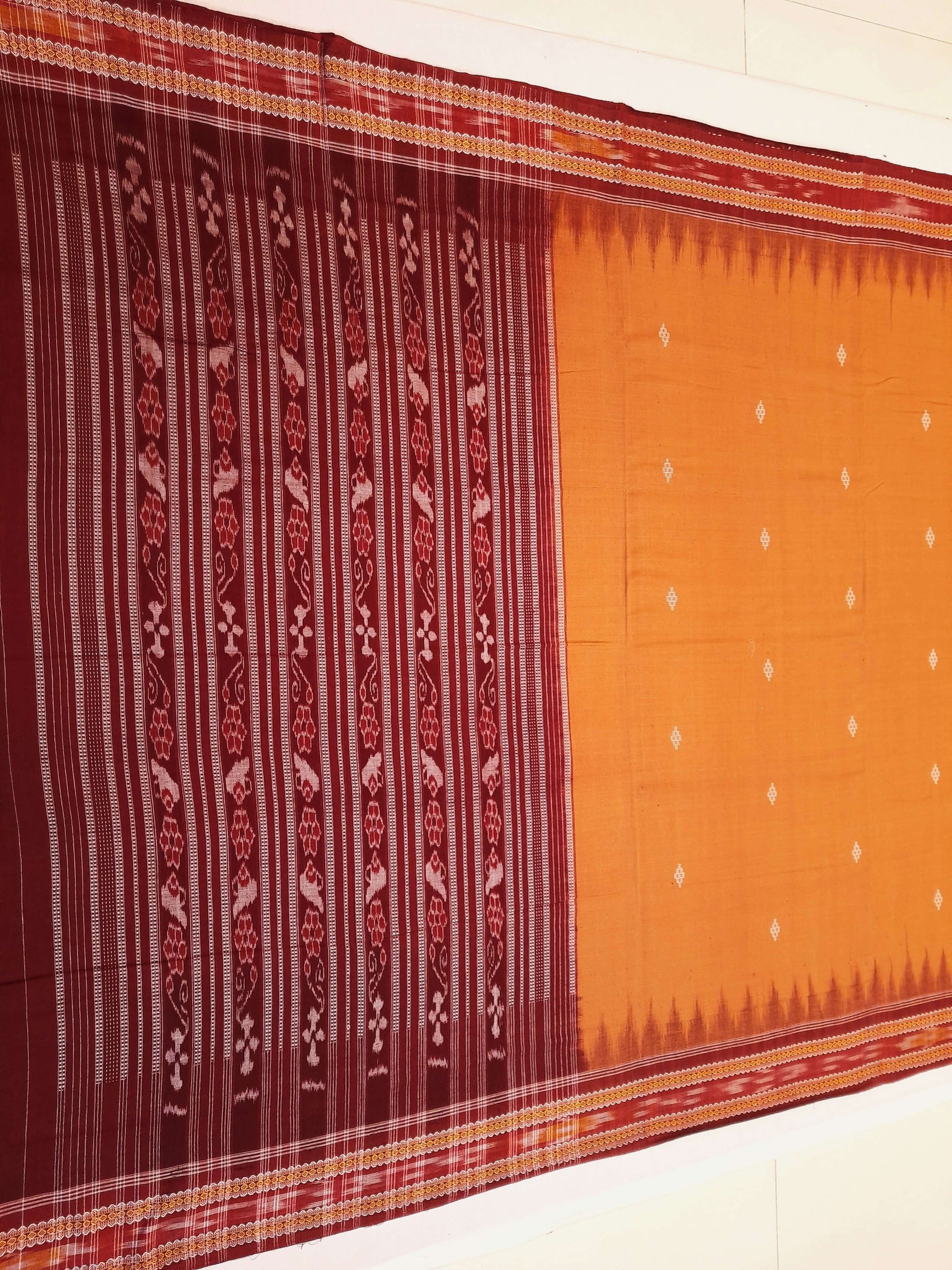 Peach with Maroon Cotton Odisha Ikat saree with mix match blouse piece