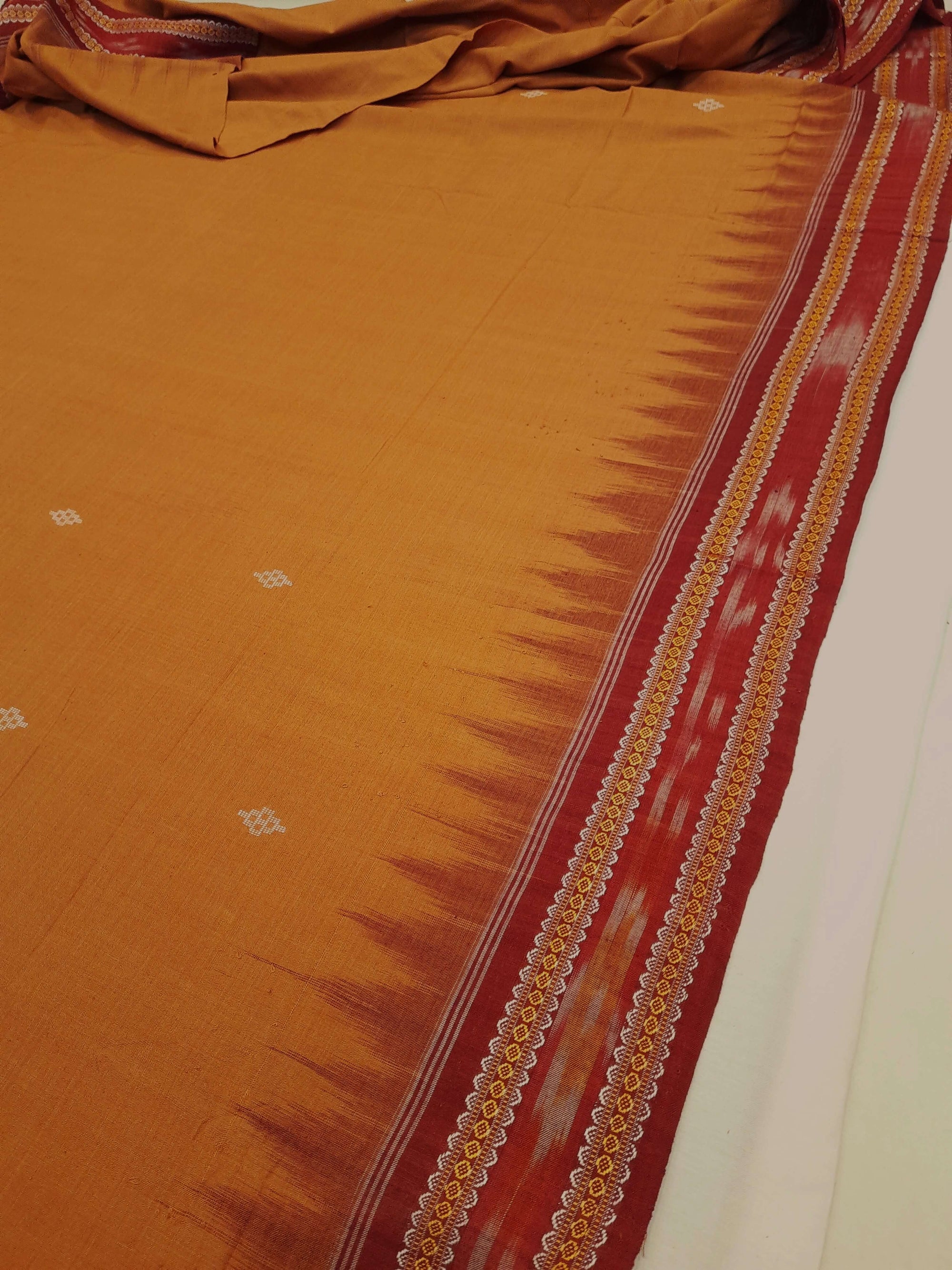 Peach with Maroon Cotton Odisha Ikat saree with mix match blouse piece