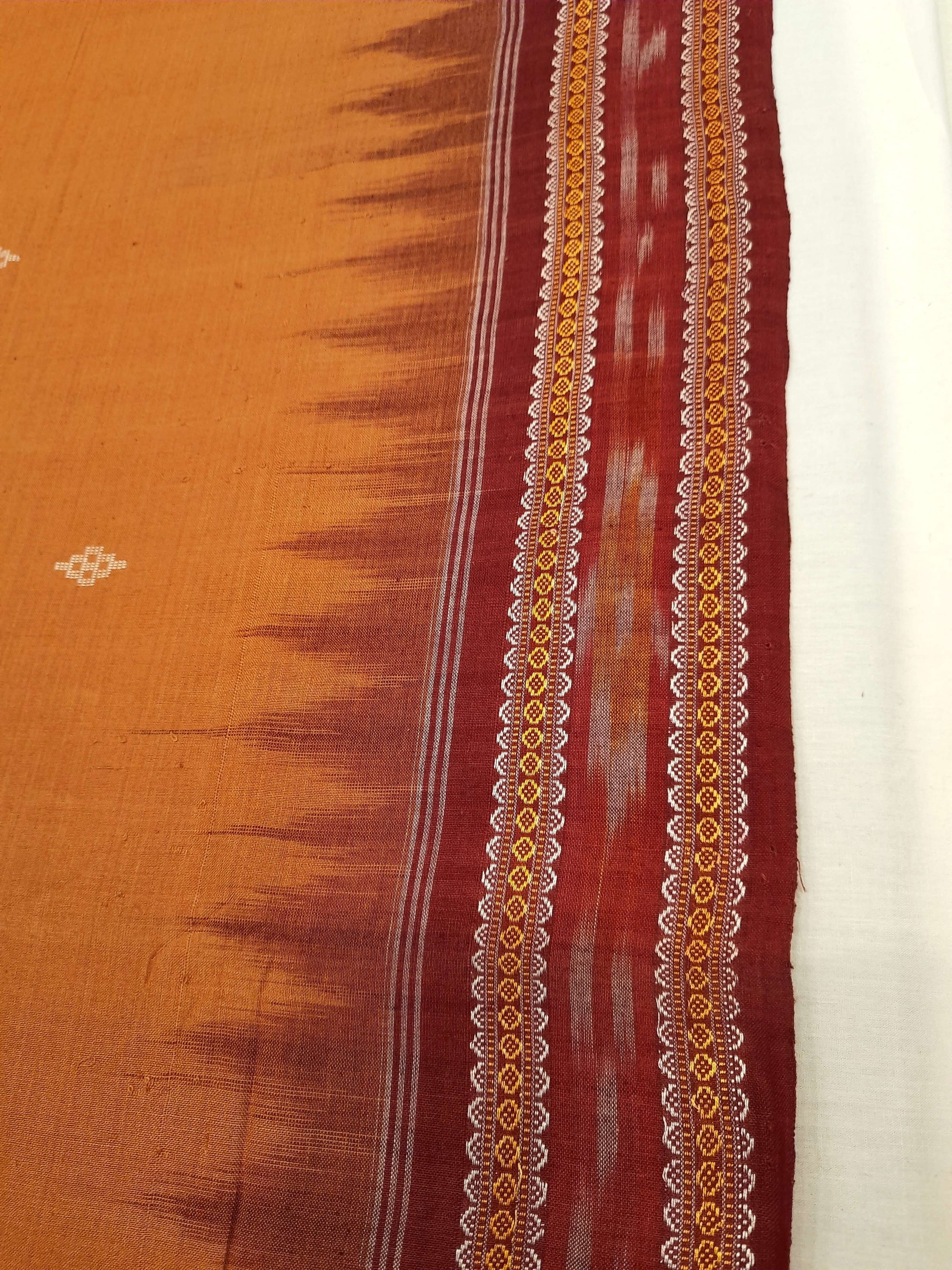 Peach with Maroon Cotton Odisha Ikat saree with mix match blouse piece