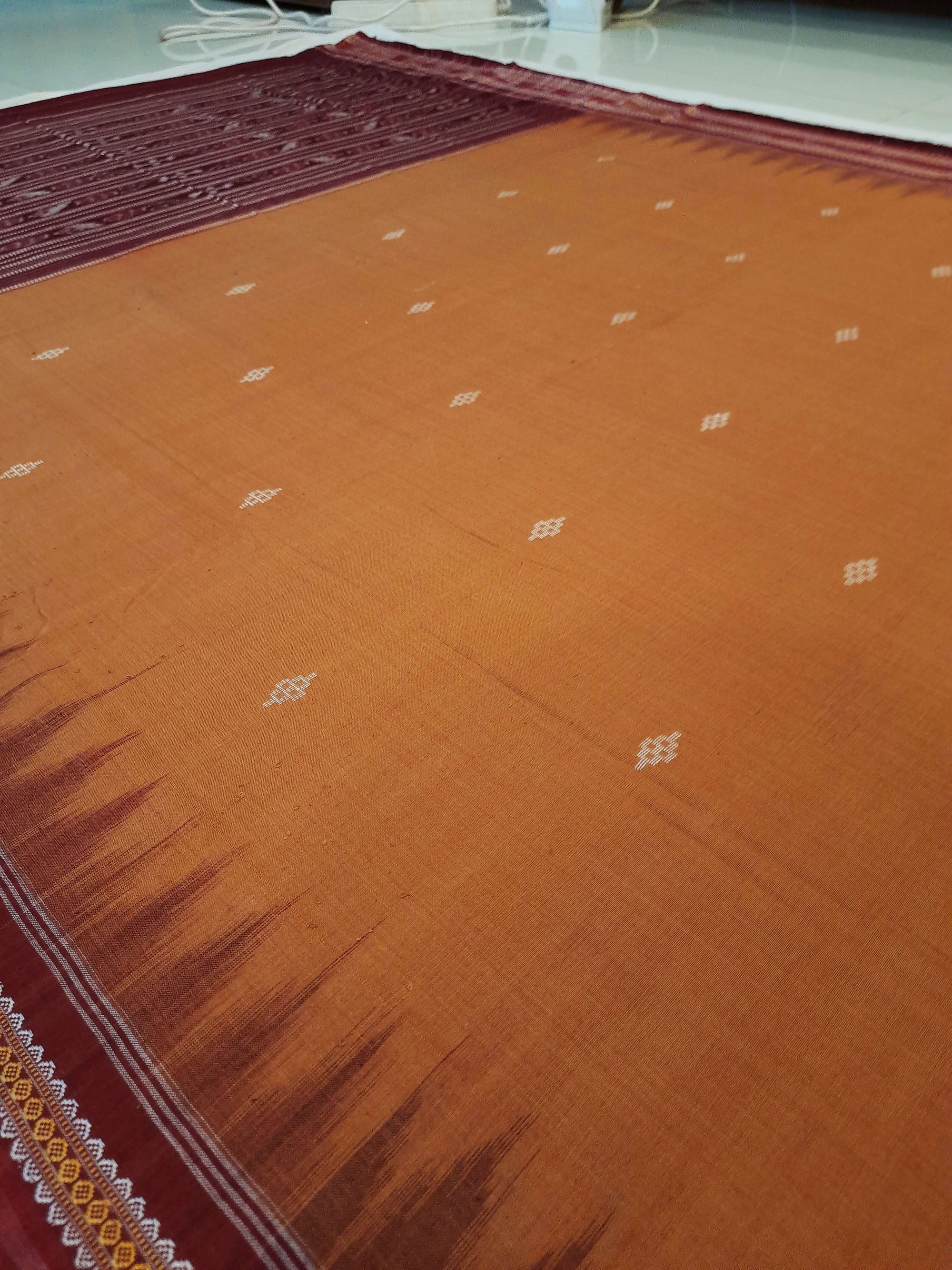 Peach with Maroon Cotton Odisha Ikat saree with mix match blouse piece