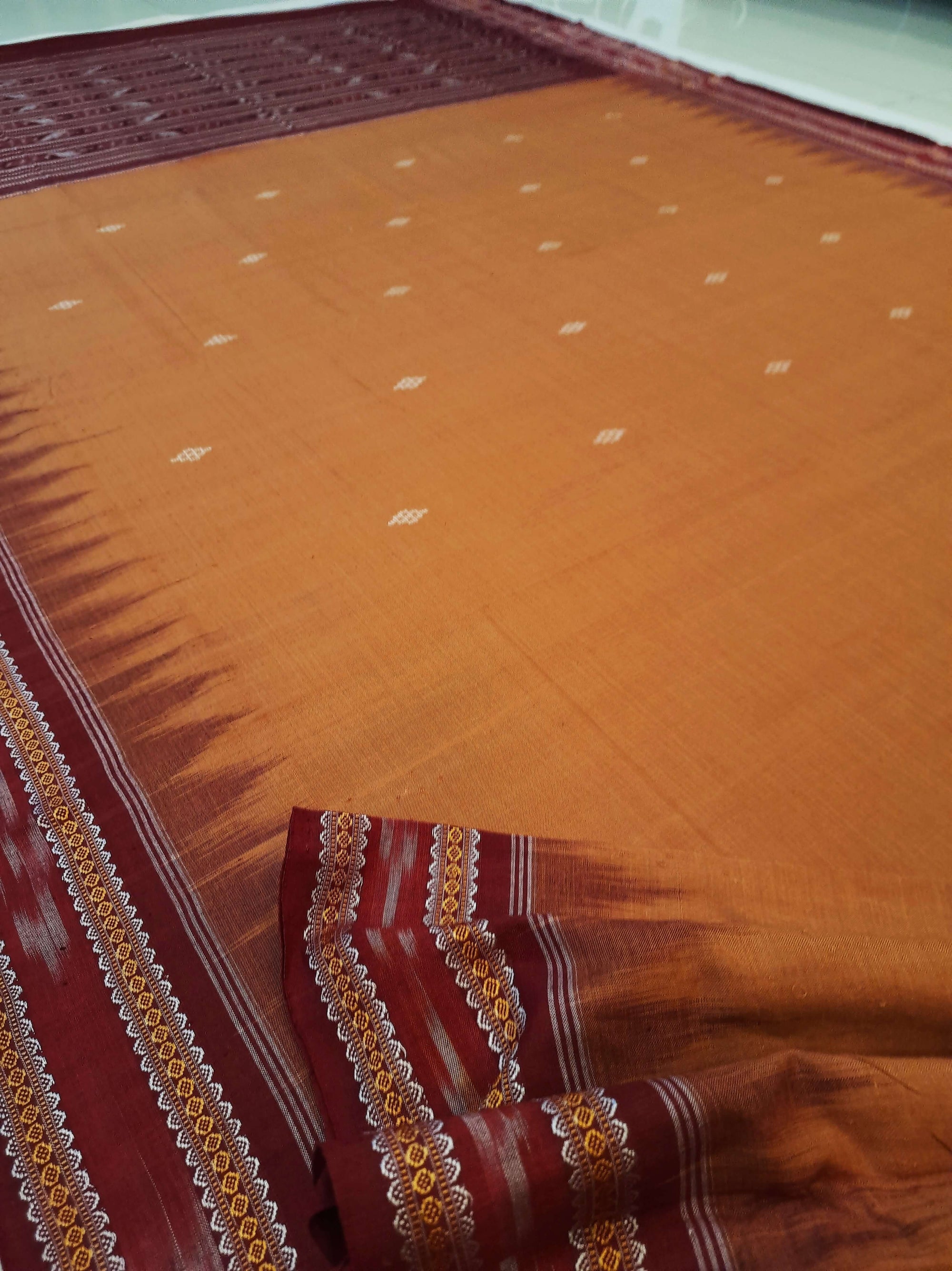 Peach with Maroon Cotton Odisha Ikat saree with mix match blouse piece