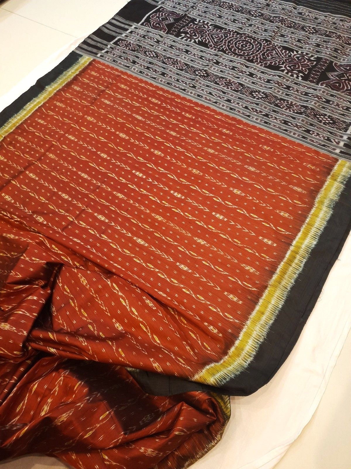 Maroon Odisha Khandua Pata Silk Saree with running blouse piece