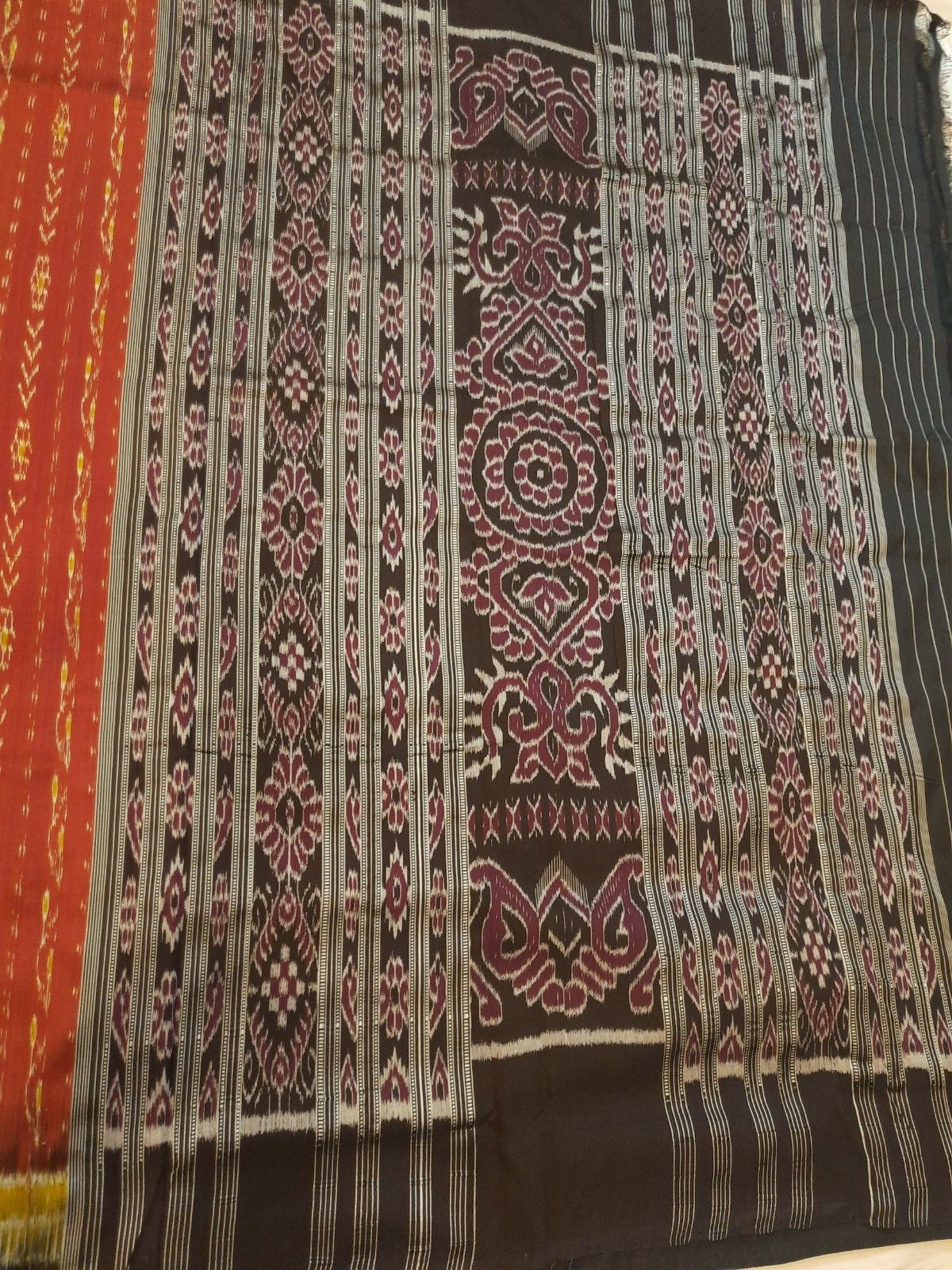 Maroon Odisha Khandua Pata Silk Saree with running blouse piece