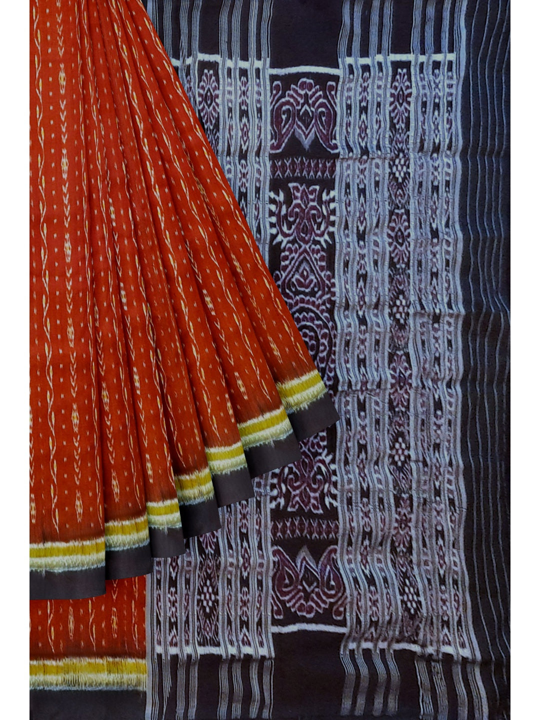 Maroon Odisha Khandua Pata Silk Saree with running blouse piece
